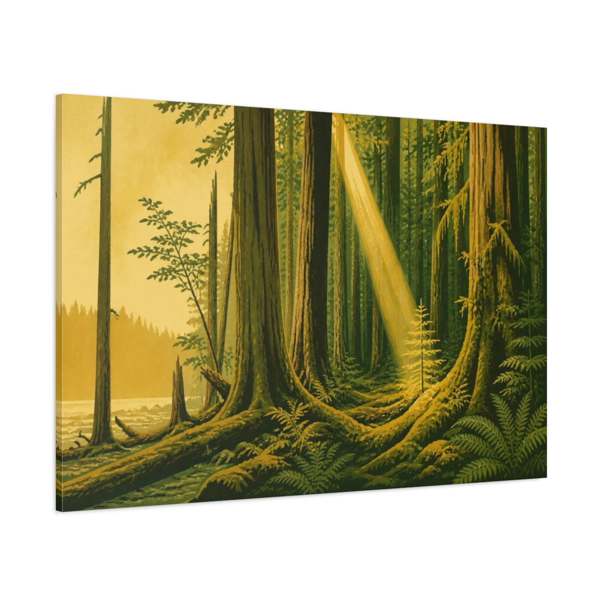 Side Mockup 1. Nature Mossy Forest Glade shown as canvas print