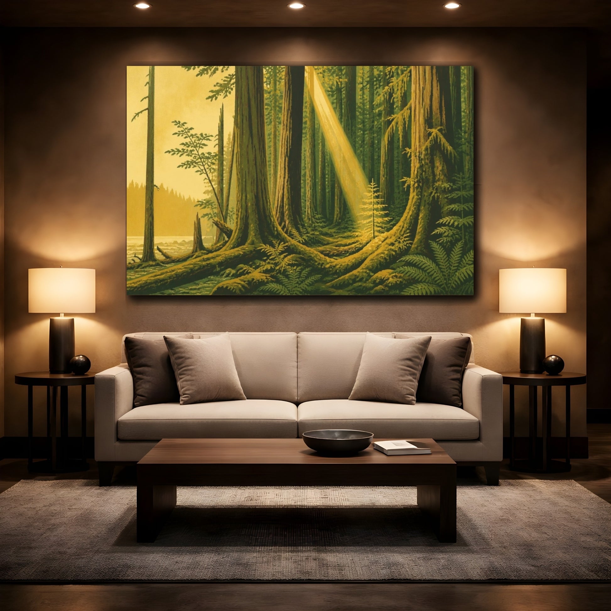 Mockup 2. Nature Mossy Forest Glade shown as canvas print
