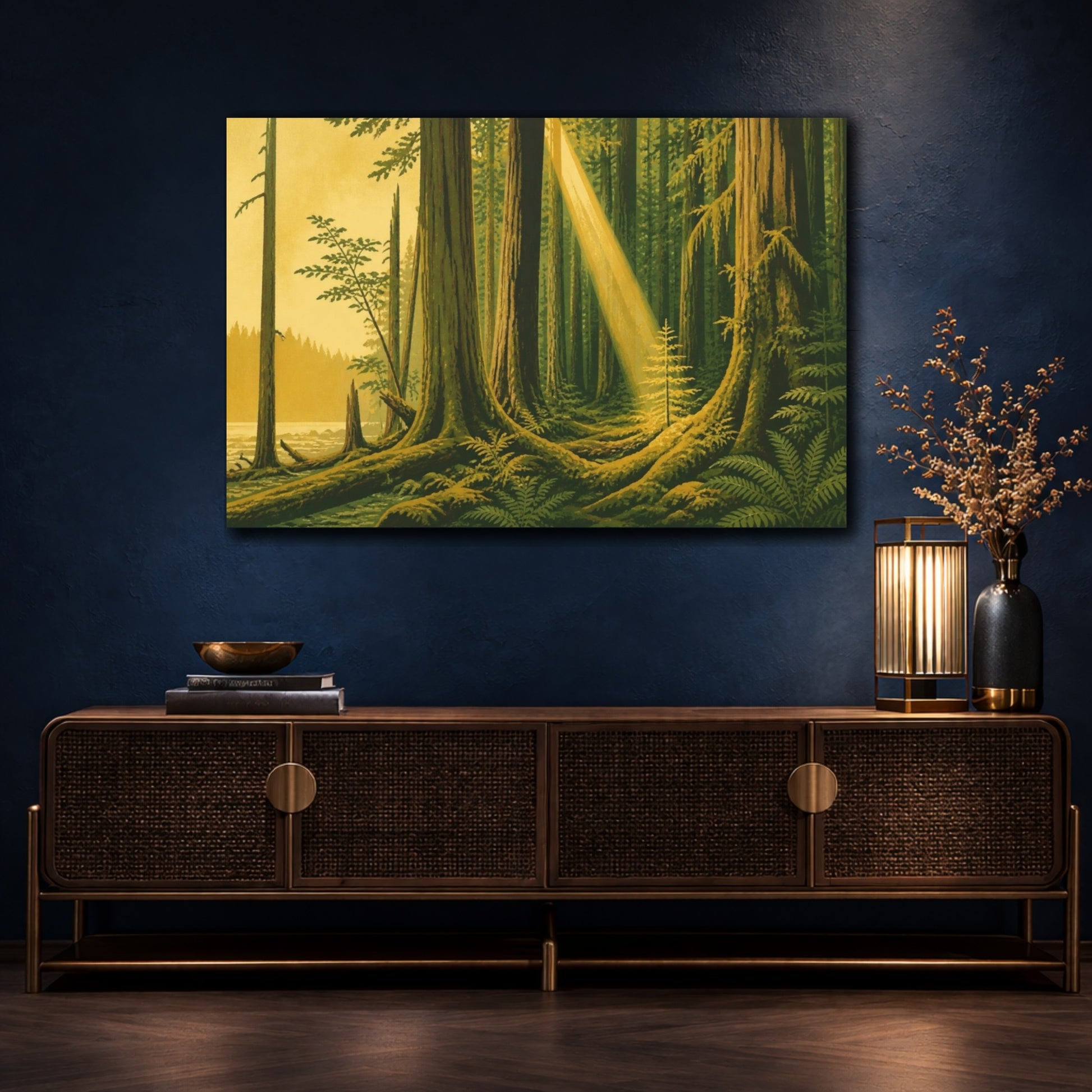 Mockup 4. Nature Mossy Forest Glade shown as canvas print