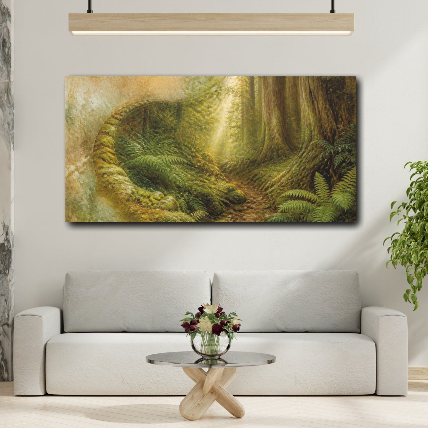 Mockup 2. Nature Mossy Forest Path shown as canvas print