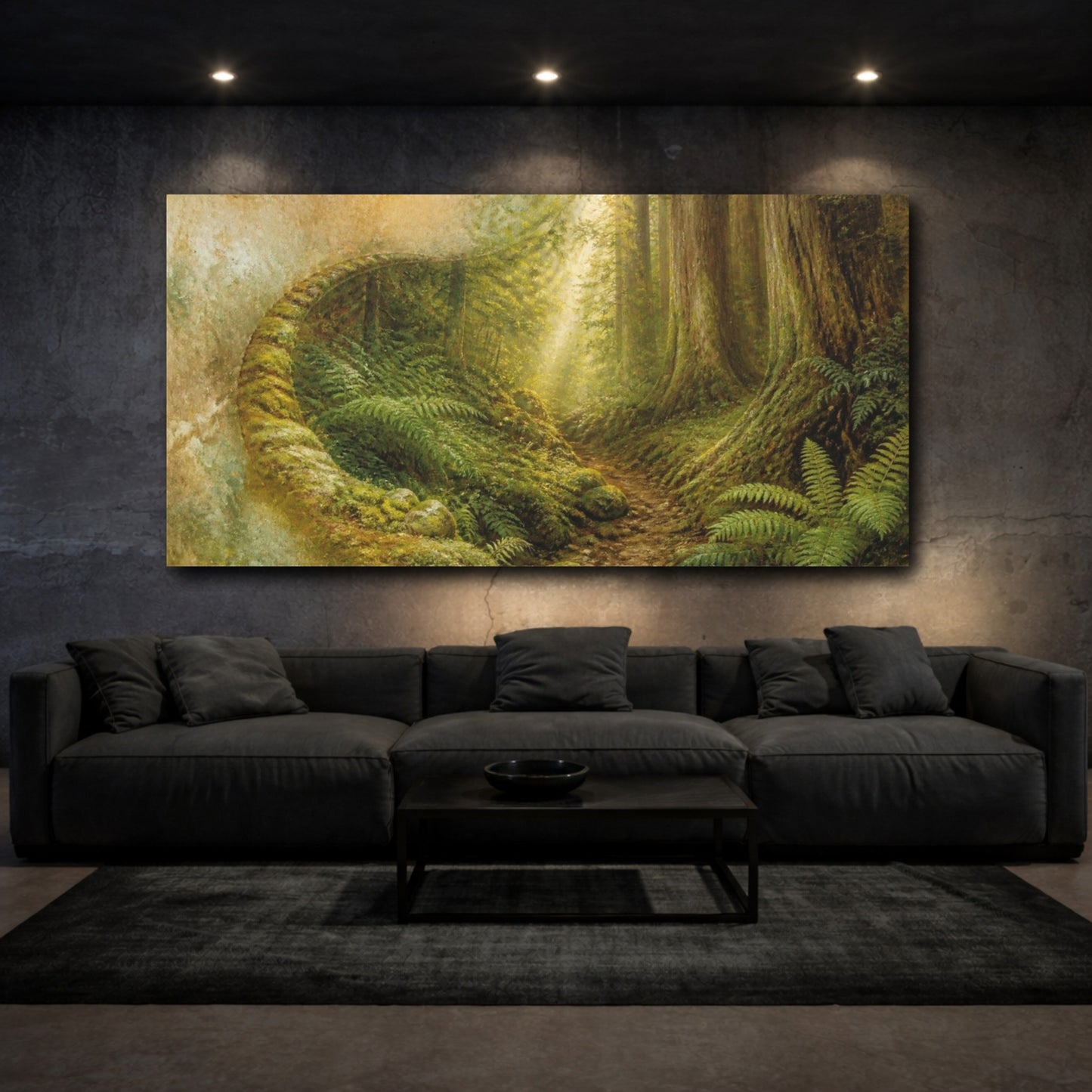 Mockup 3. Nature Mossy Forest Path shown as canvas print