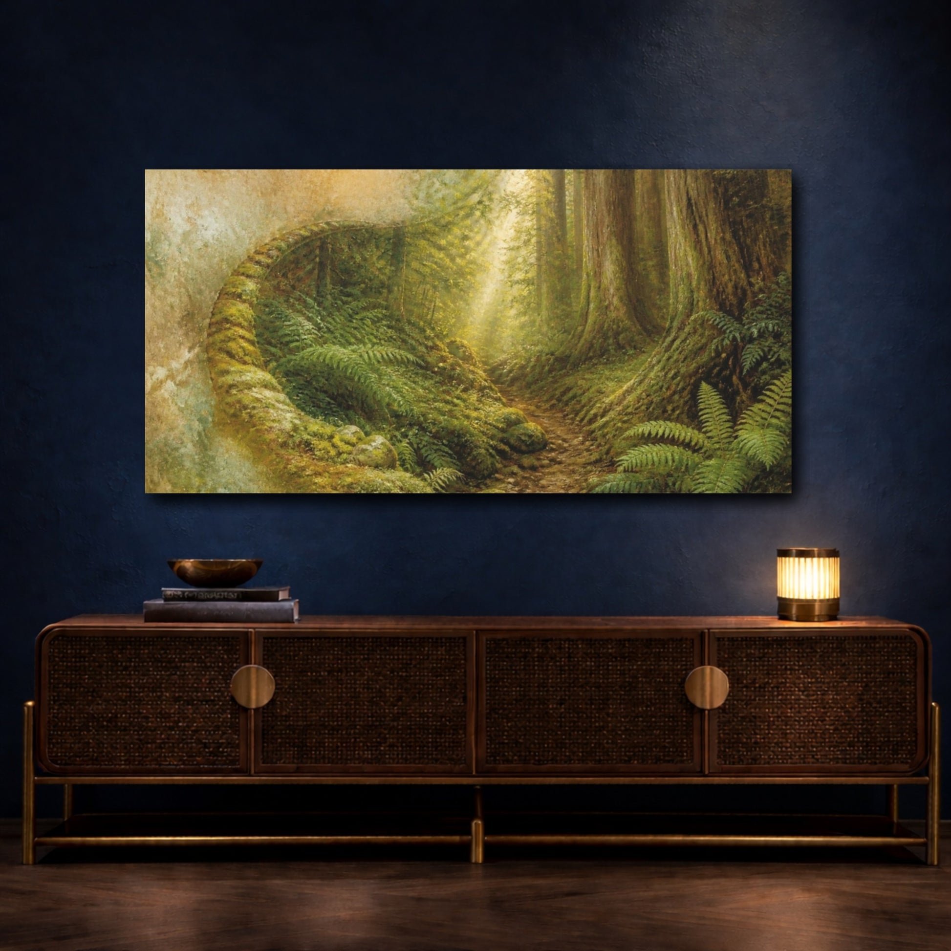 Mockup 4. Nature Mossy Forest Path shown as canvas print