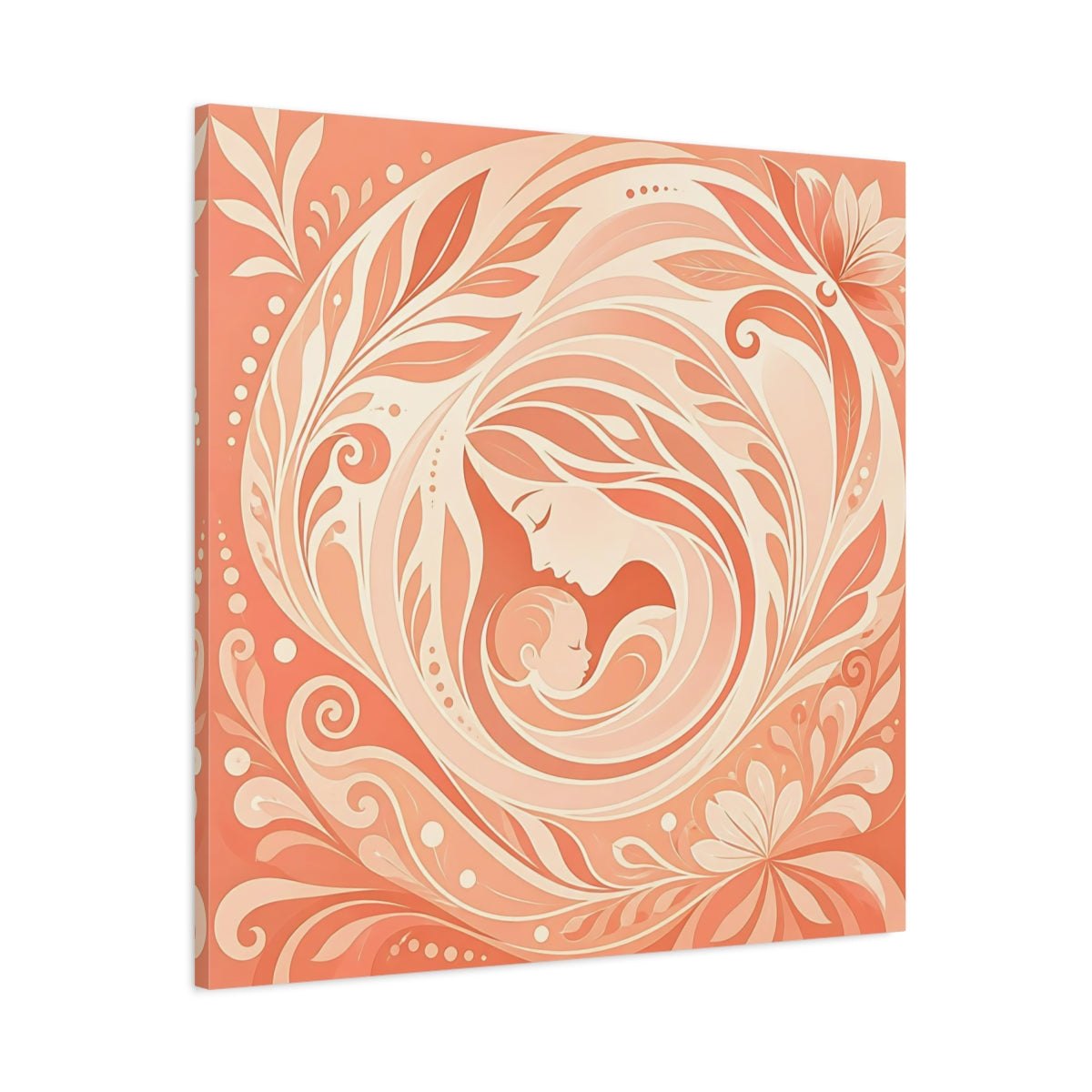 Main Mockup. Nature Mother And Child Peach And Cream shown as canvas print