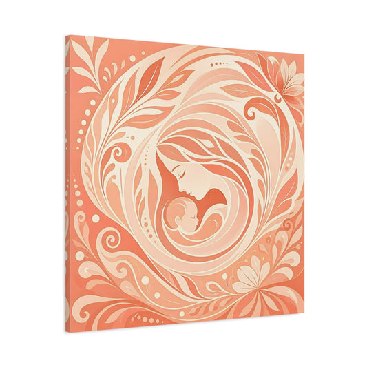 Main Mockup. Nature Mother And Child Peach And Cream shown as canvas print