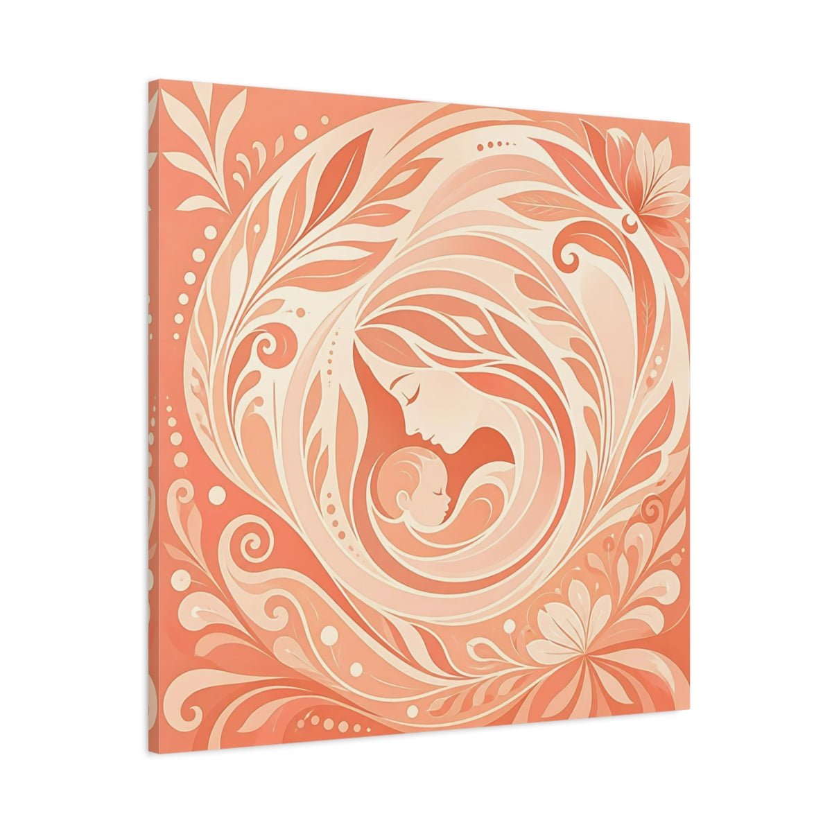 Nature Mother And Child Peach Cream Canvas Print – Modern Nursery, Statement Wall - YesArtYes
