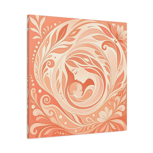 Nature Mother And Child Peach Cream Canvas Print – Modern Nursery, Statement Wall - YesArtYes
