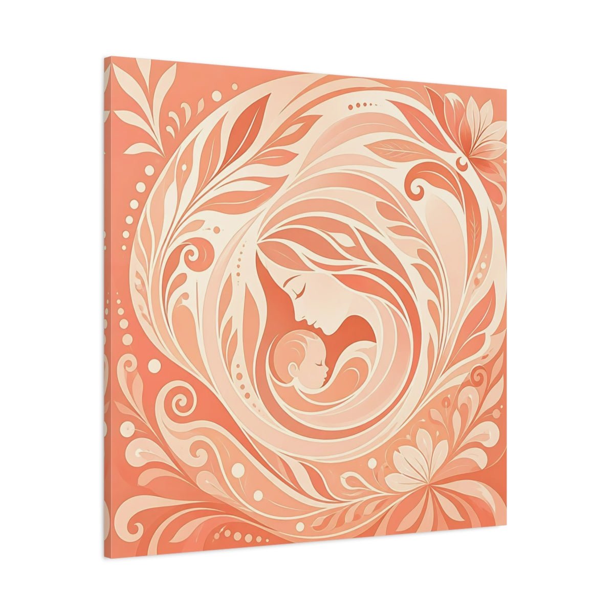Nature Mother And Child Peach Cream Canvas Print – Modern Nursery, Statement Wall - YesArtYes