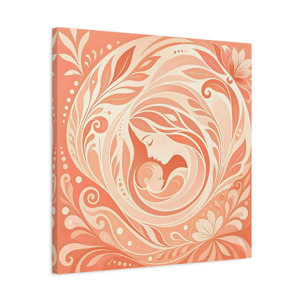 Side Mockup 4. Nature Mother And Child Peach And Cream shown as canvas print