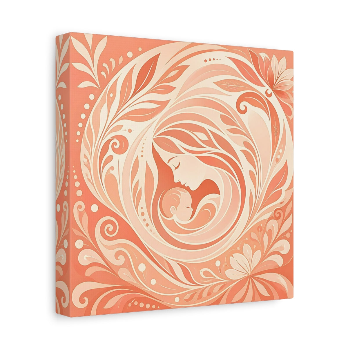 Side Mockup 9. Nature Mother And Child Peach And Cream shown as canvas print