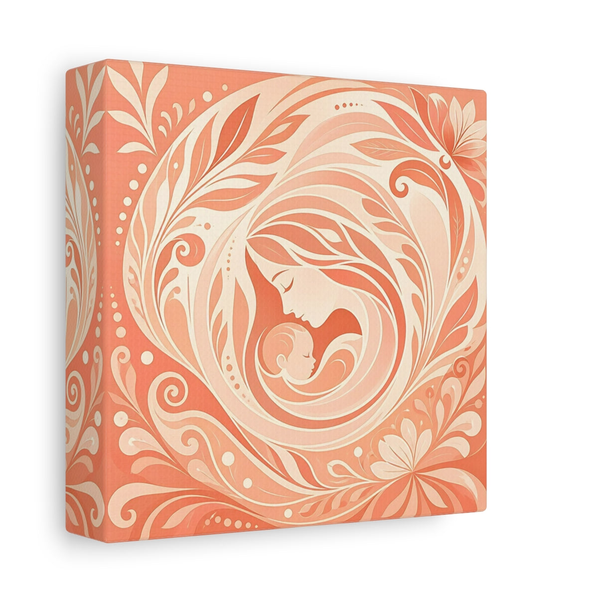 Side Mockup 2. Nature Mother And Child Peach And Cream shown as canvas print
