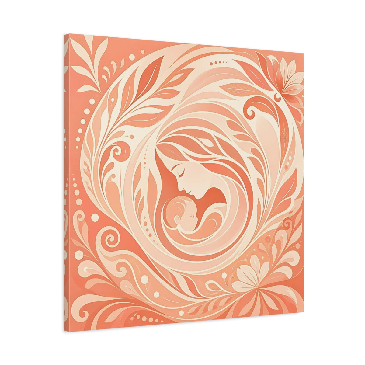 Side Mockup 3. Nature Mother And Child Peach And Cream shown as canvas print