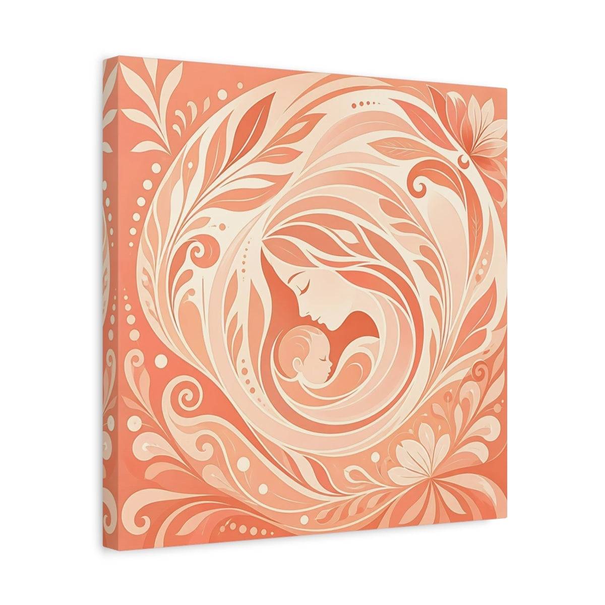 Side Mockup 6. Nature Mother And Child Peach And Cream shown as canvas print