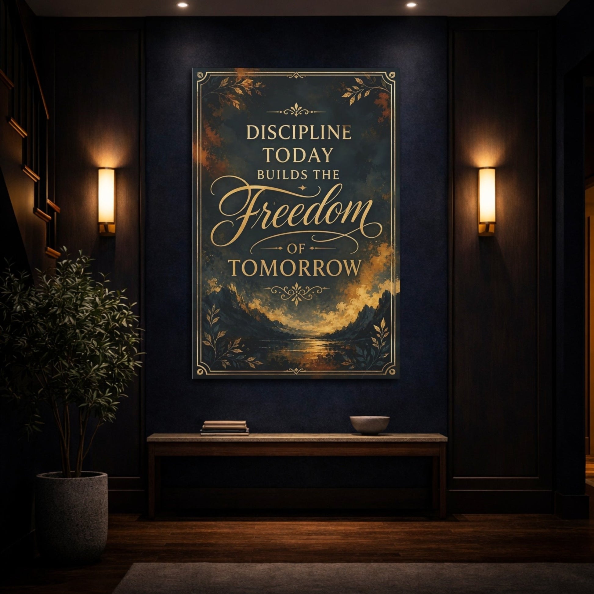 Nature Motivational Quote Dark Gold Canvas Print – Vintage Office, Behind Desk - YesArtYes