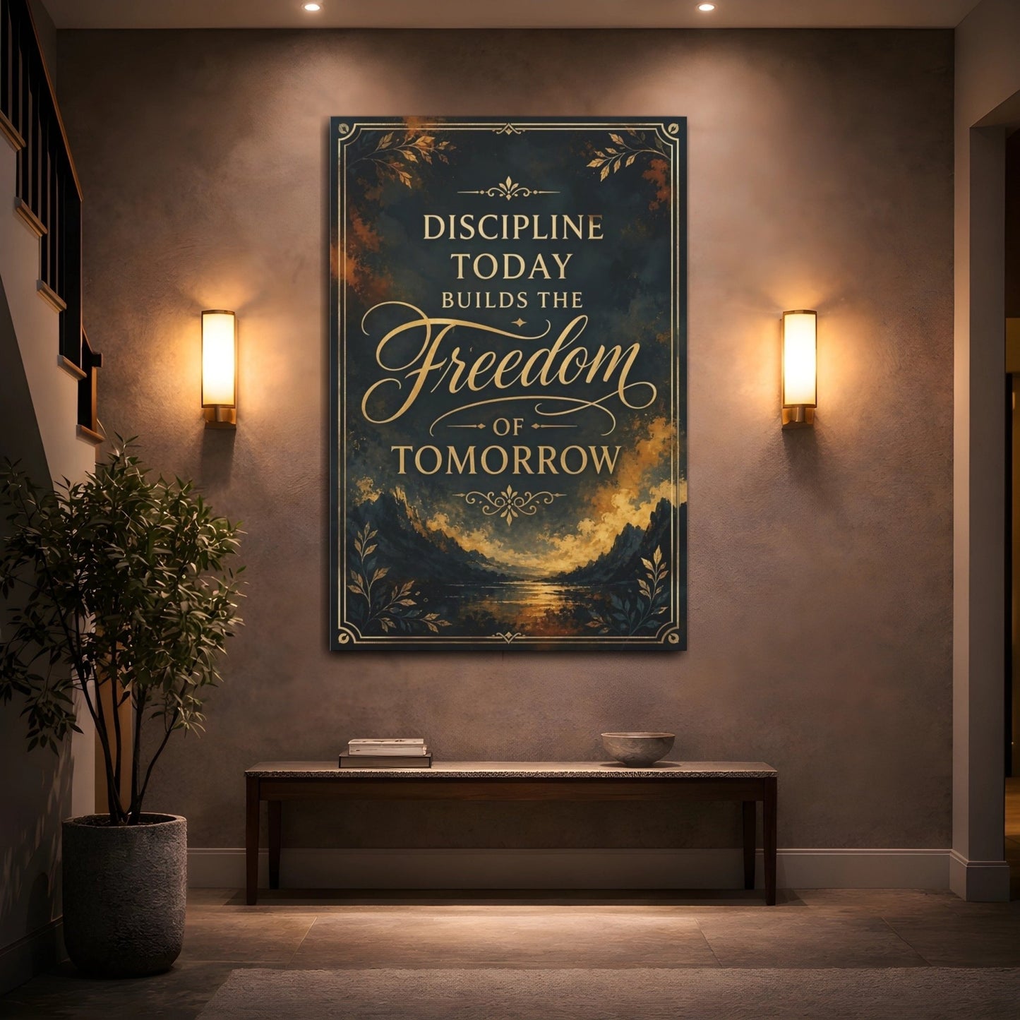Nature Motivational Quote Dark Gold Canvas Print – Vintage Office, Behind Desk - YesArtYes