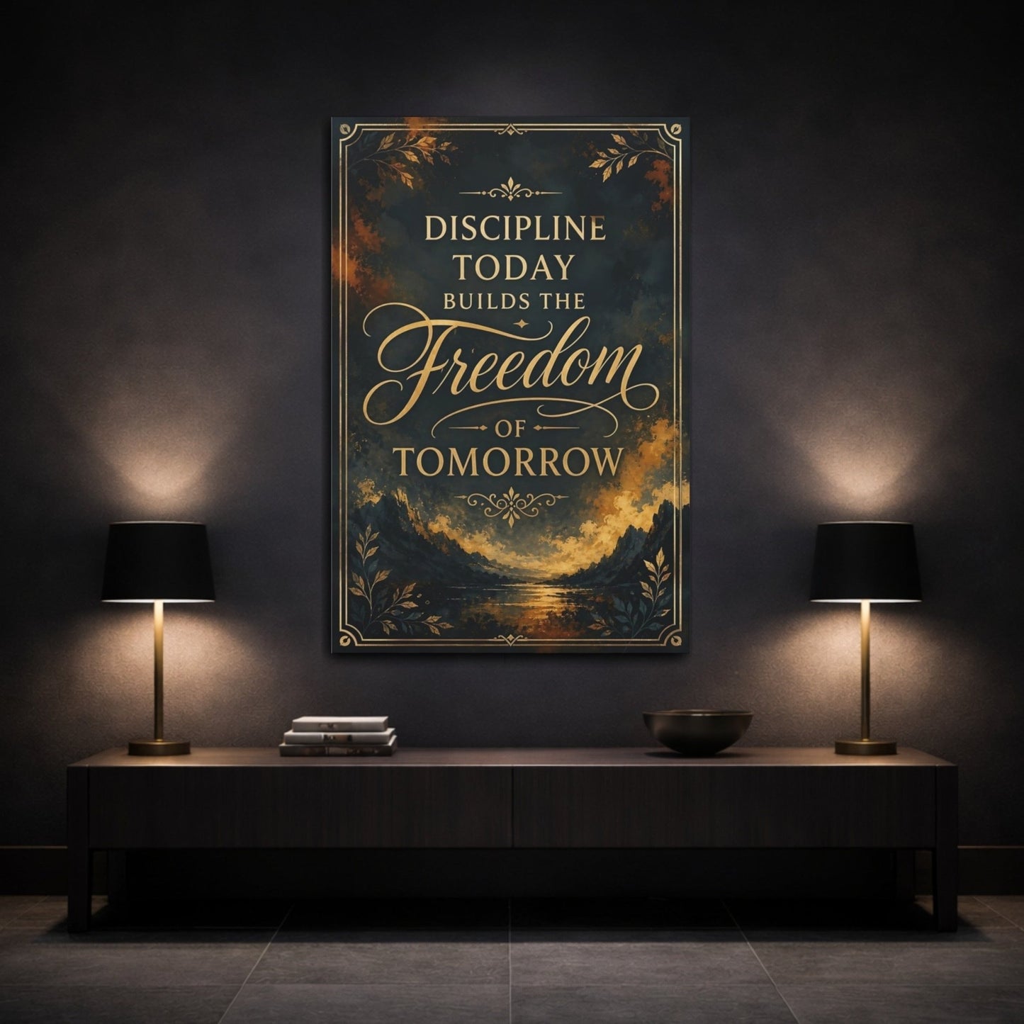 Nature Motivational Quote Dark Gold Canvas Print – Vintage Office, Behind Desk - YesArtYes