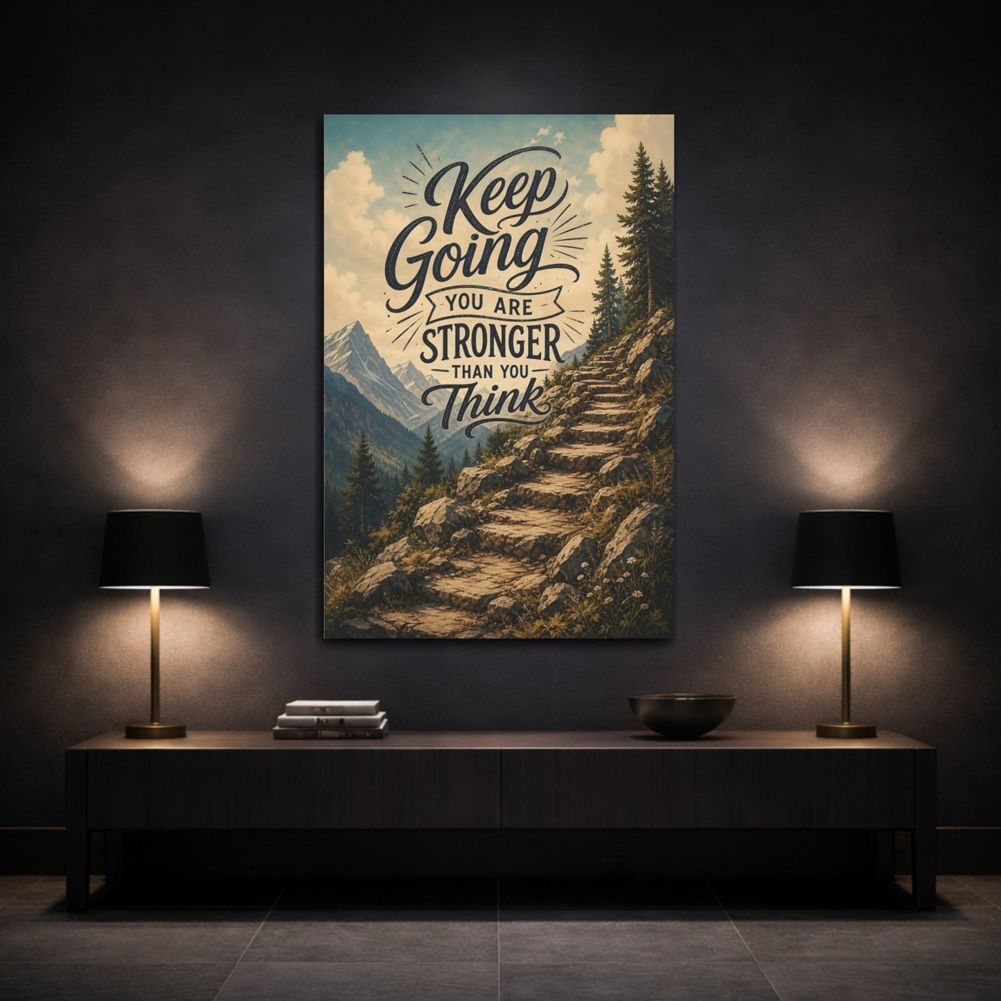 Nature Motivational Quote Inspirational Mountain Path Canvas Print – Vintage Office, Workspace Wall - YesArtYes