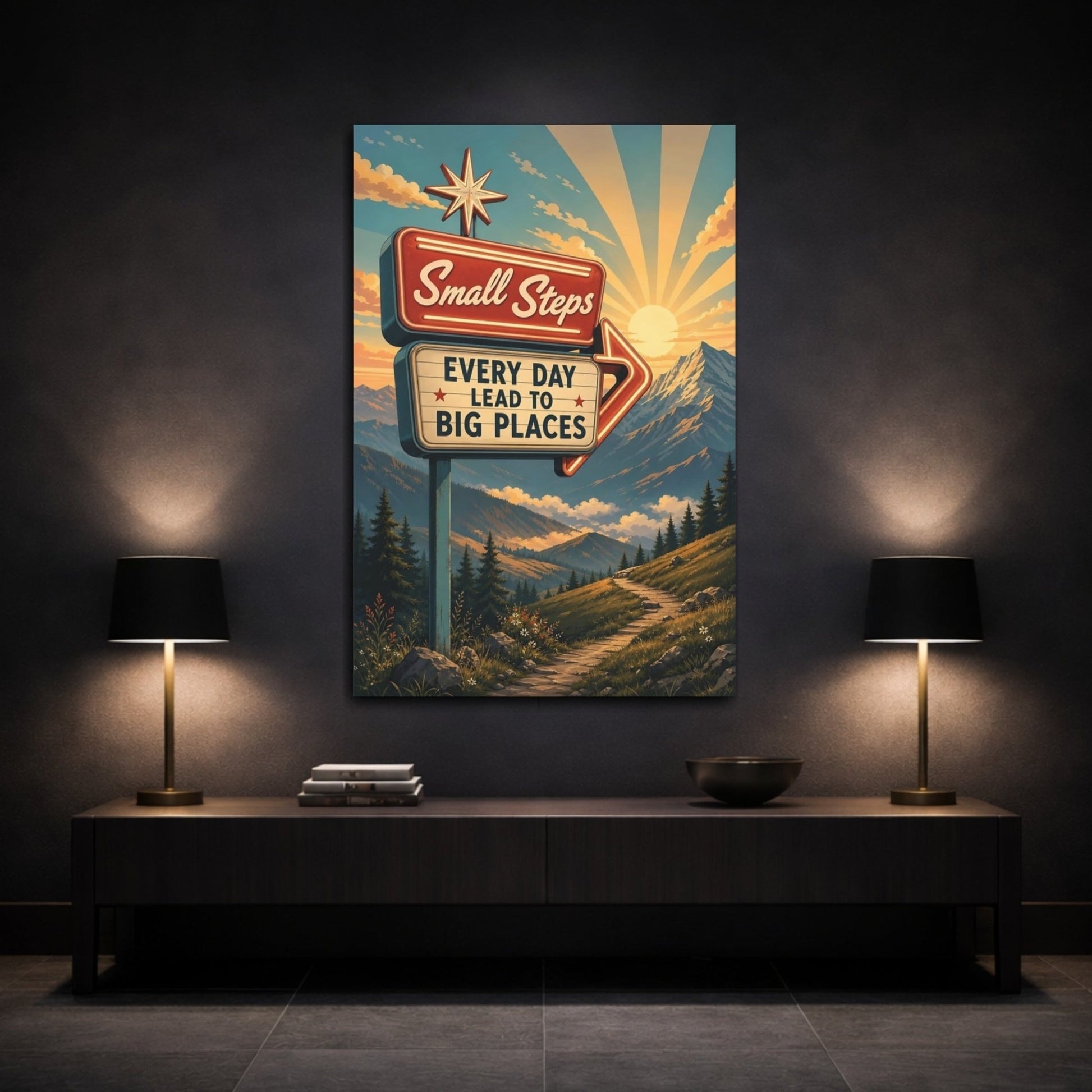 Nature Motivational Sign Mountains Canvas Wall Art Print – Vintage Office, Above Desk - YesArtYes