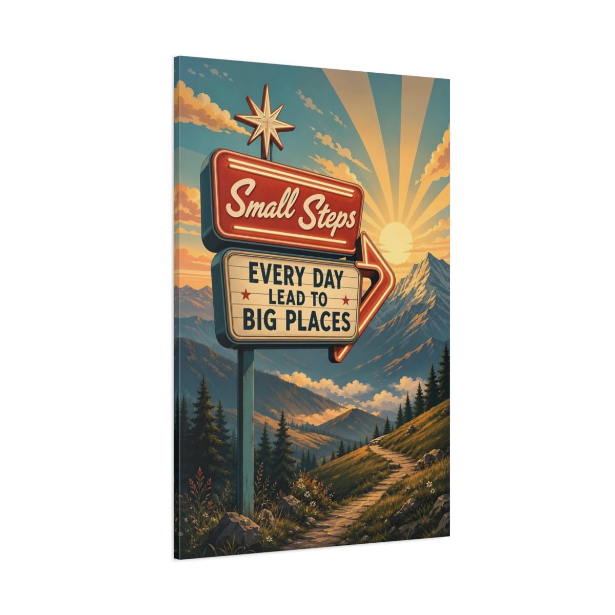 Nature Motivational Sign Mountains Canvas Wall Art Print – Vintage Office, Above Desk - YesArtYes