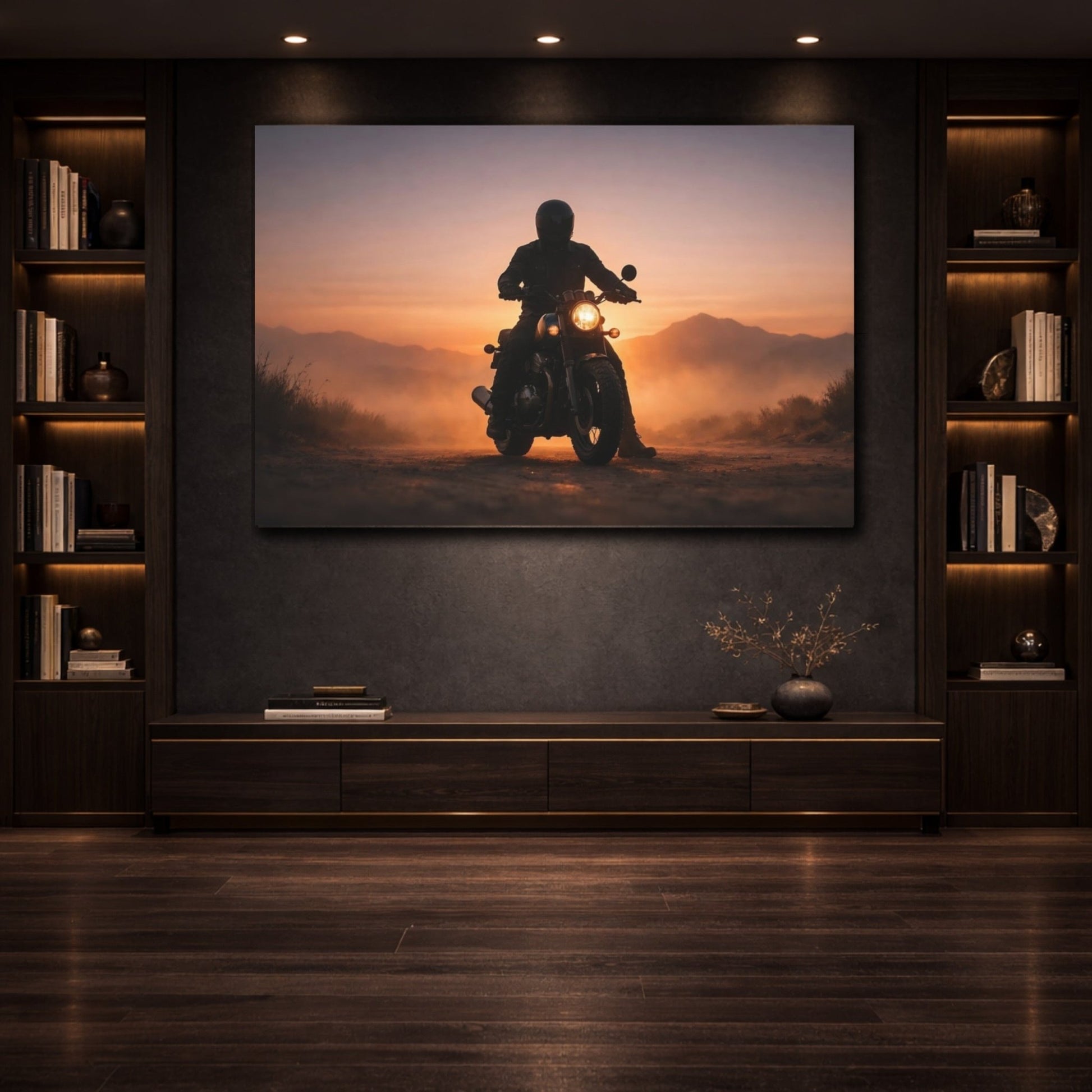Nature Motorcyclist Sunset Motorcycle - Canvas Wall Art Print - YesArtYes