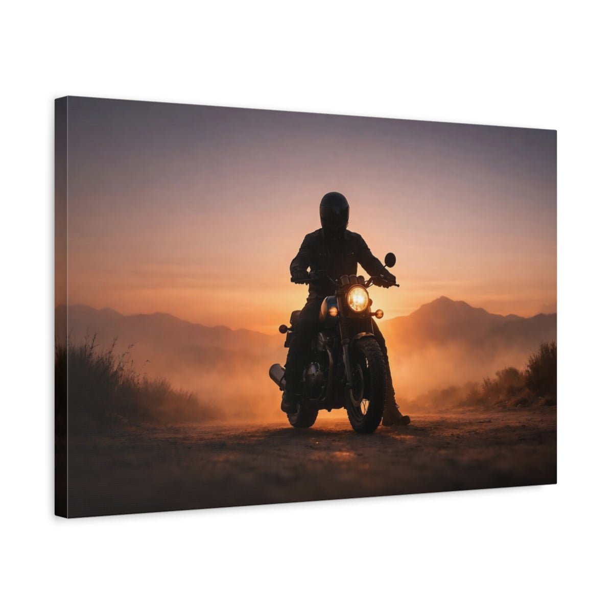 Nature Motorcyclist Sunset Motorcycle - Canvas Wall Art Print - YesArtYes