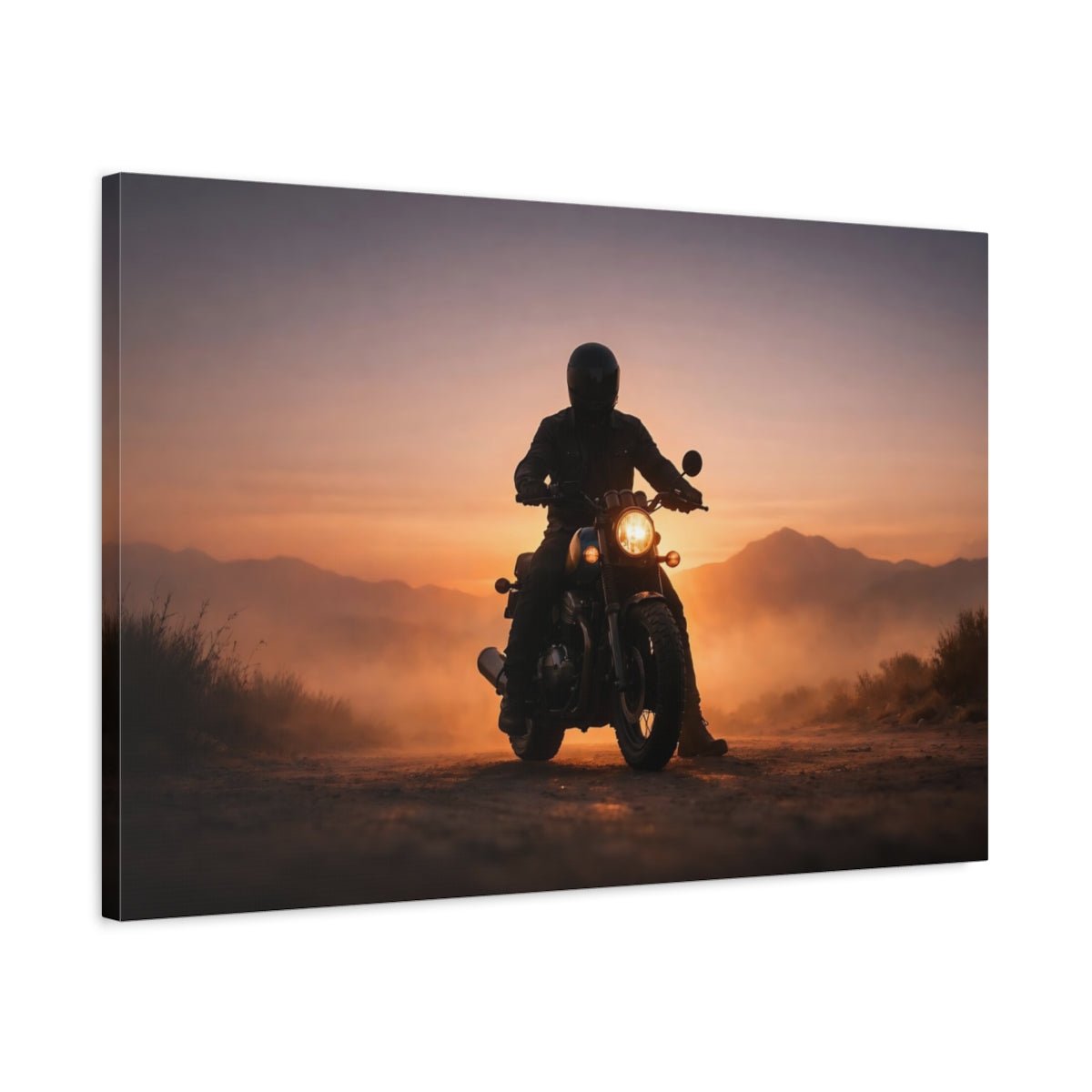Nature Motorcyclist Sunset Motorcycle - Canvas Wall Art Print - YesArtYes