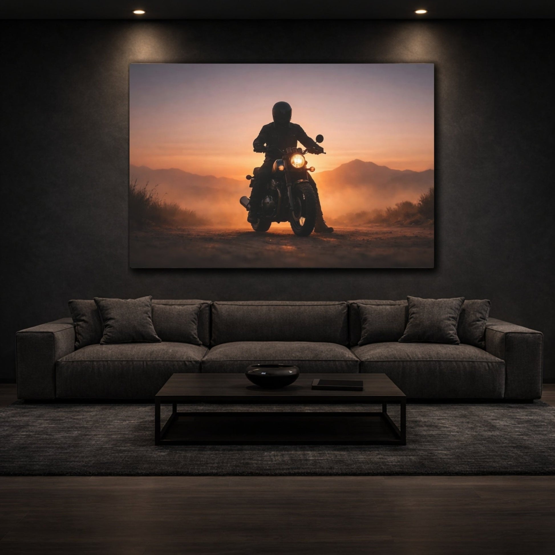 Nature Motorcyclist Sunset Motorcycle - Canvas Wall Art Print - YesArtYes