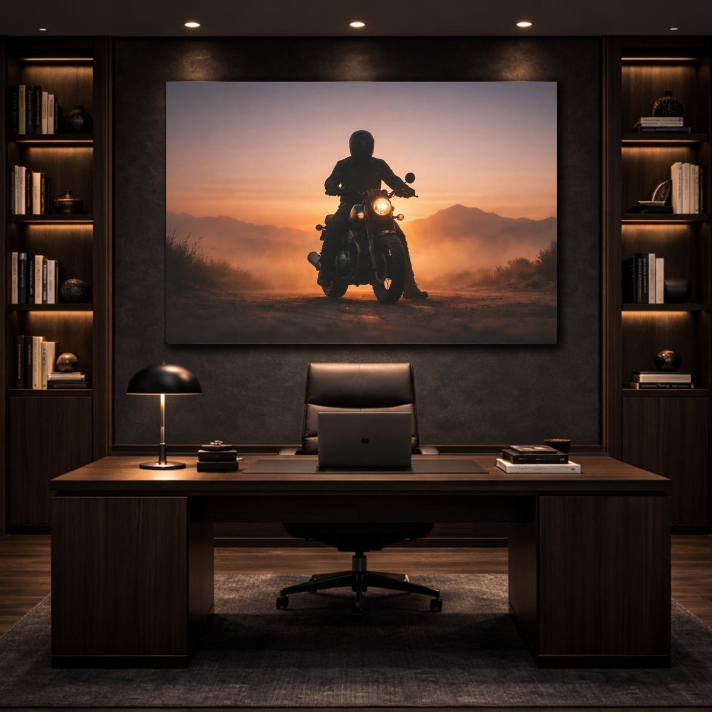 Nature Motorcyclist Sunset Motorcycle - Canvas Wall Art Print - YesArtYes