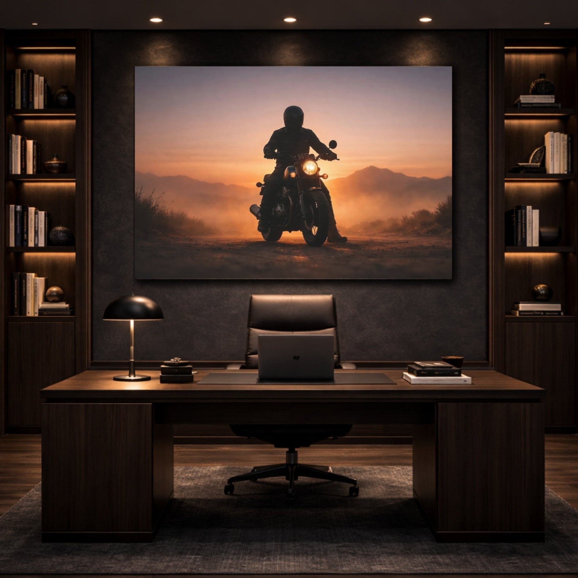 Nature Motorcyclist Sunset Motorcycle - Canvas Wall Art Print - YesArtYes