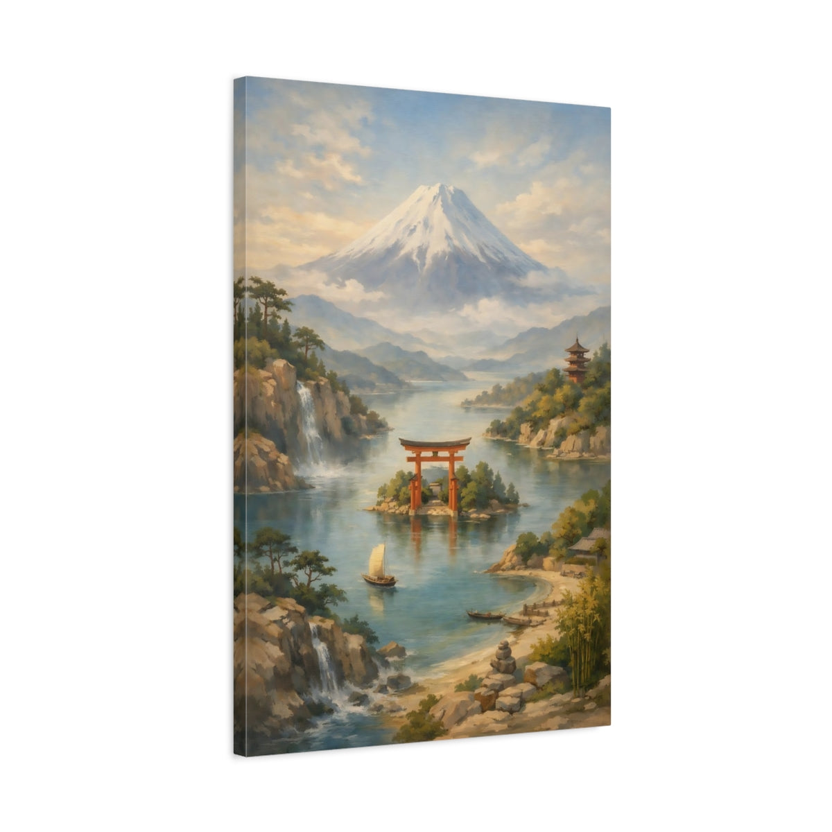 Side Mockup 2. Nature Mount Fuji Japanese Landscape shown as stretched canvas wall art