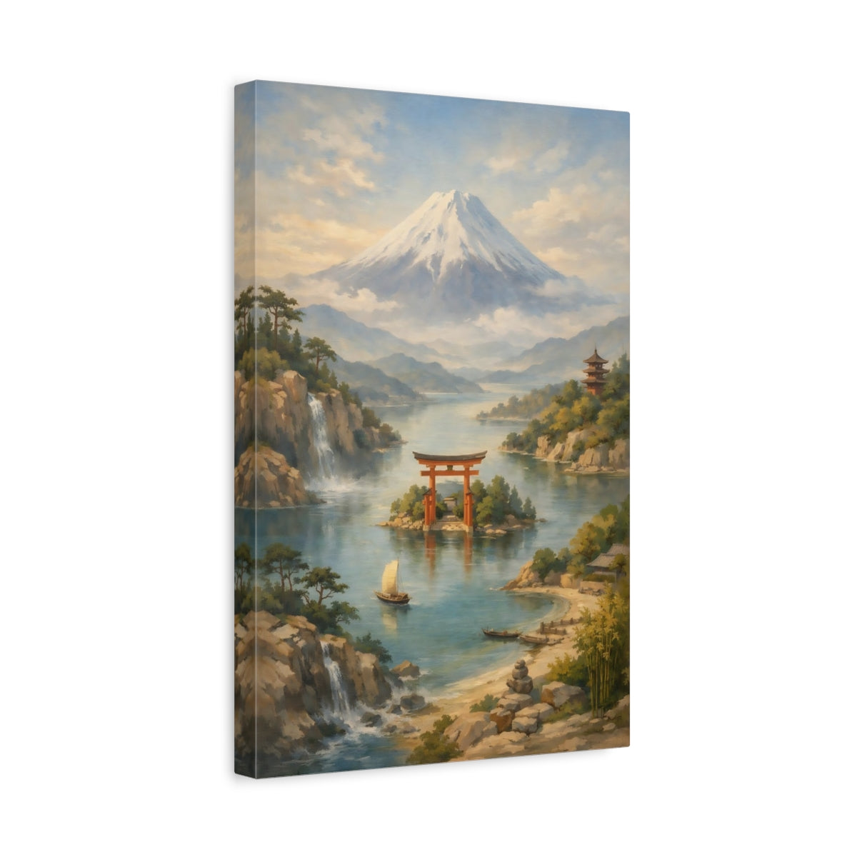 Side Mockup 4. Nature Mount Fuji Japanese Landscape shown as stretched canvas wall art