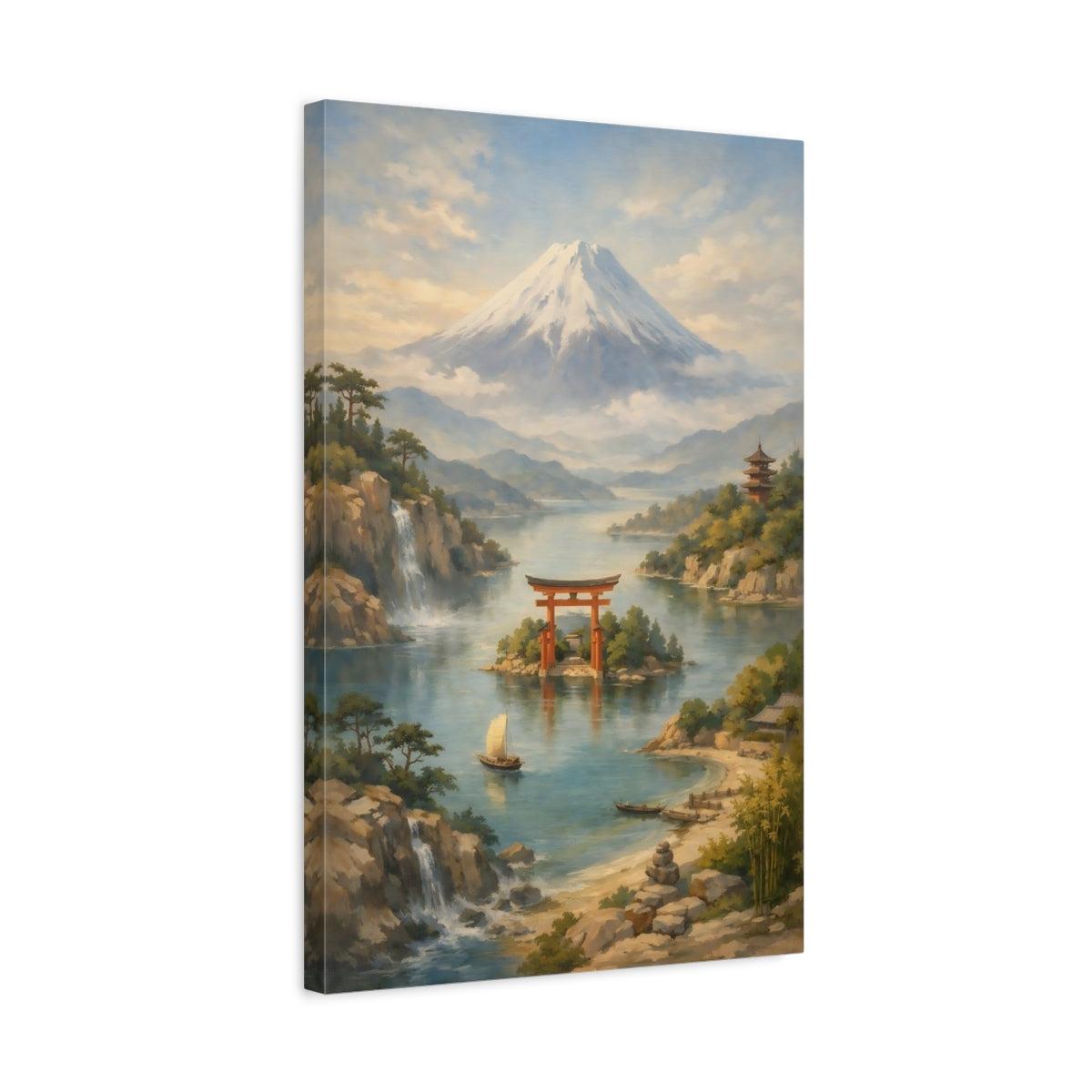 Side Mockup 3. Nature Mount Fuji Japanese Landscape shown as stretched canvas wall art