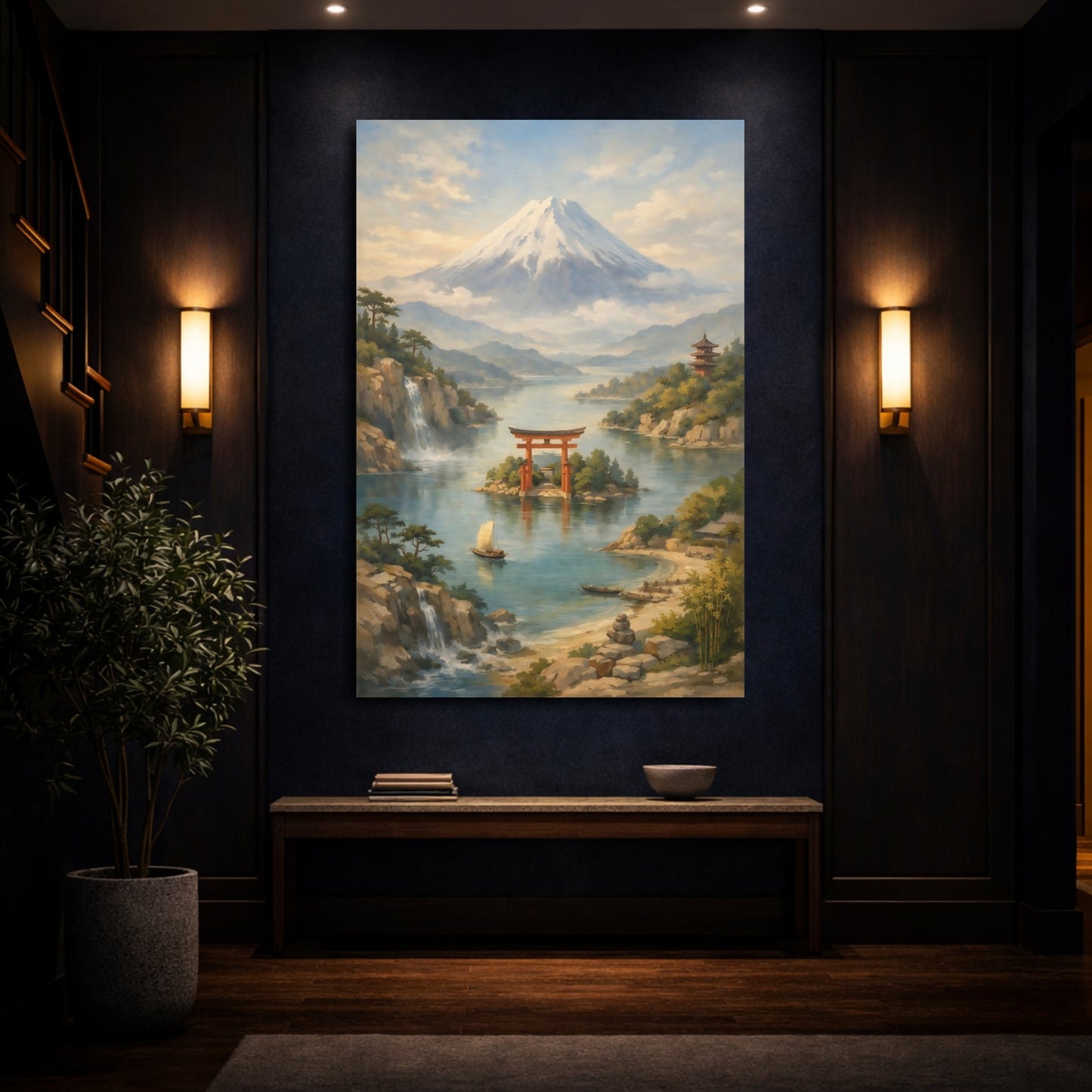 Mockup 3. Nature Mount Fuji Japanese Landscape shown as stretched canvas wall art