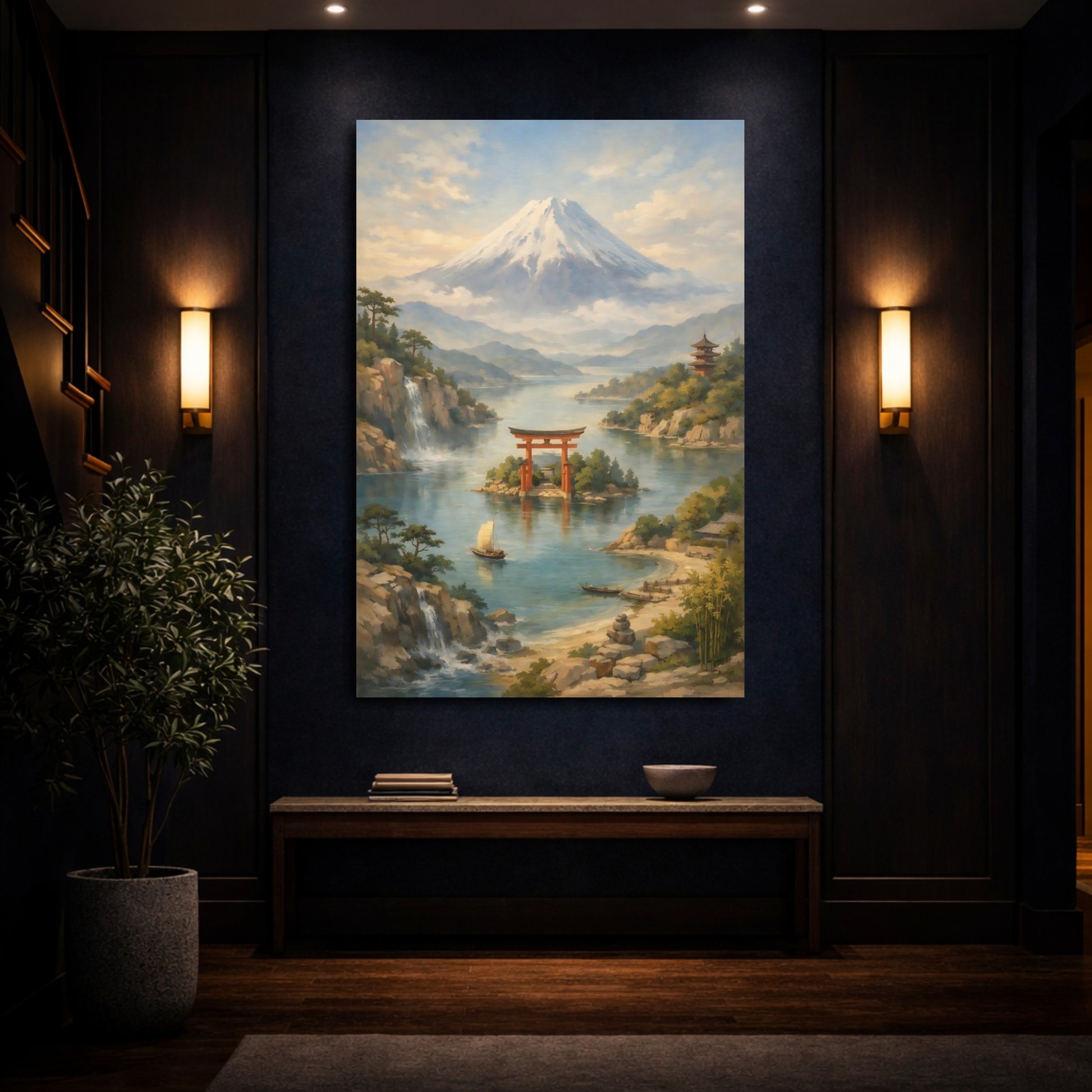 Mockup 3. Nature Mount Fuji Japanese Landscape shown as stretched canvas wall art
