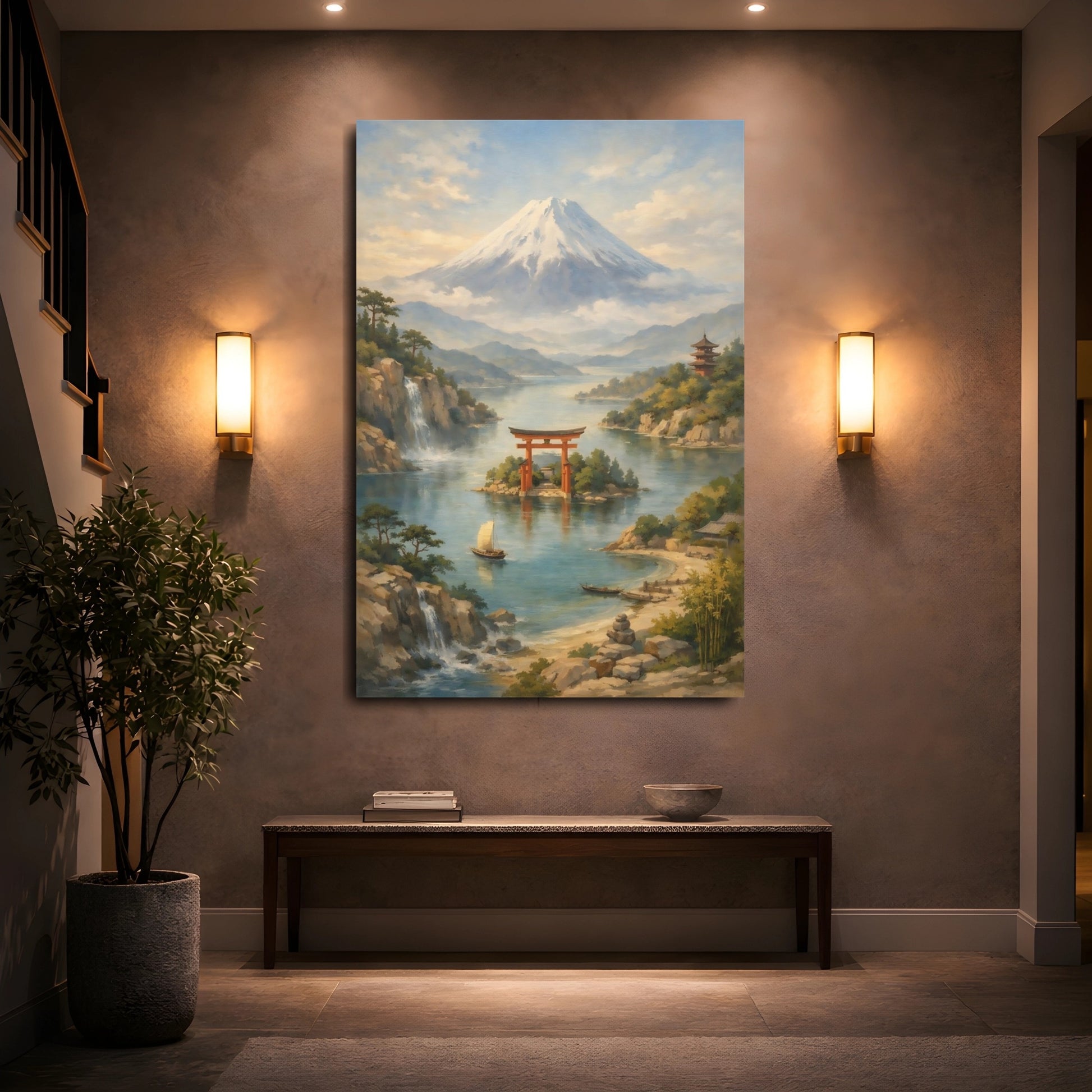 Mockup 4. Nature Mount Fuji Japanese Landscape shown as stretched canvas wall art