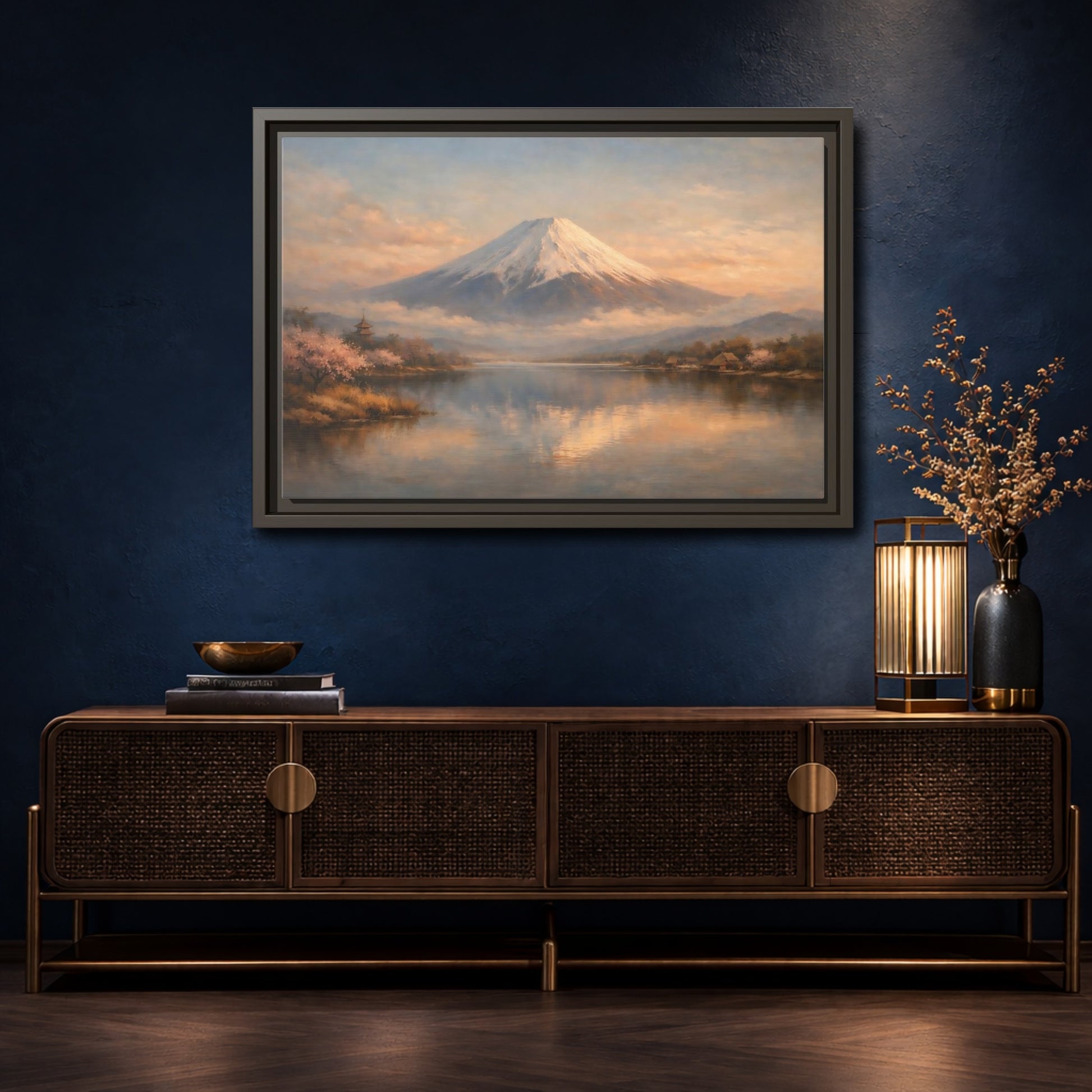 Mockup 4. Nature Mount Fuji Japanese Landscape shown as stretched canvas wall art