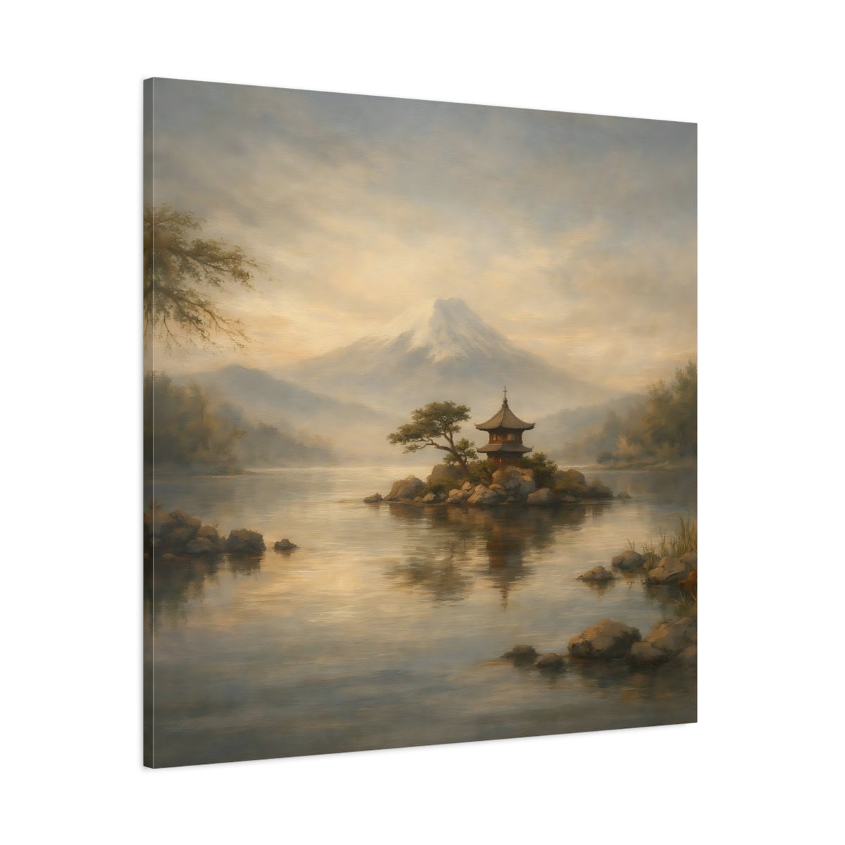 Main Mockup. Nature Mount Fuji Misty Mount Fuji shown as stretched canvas wall art