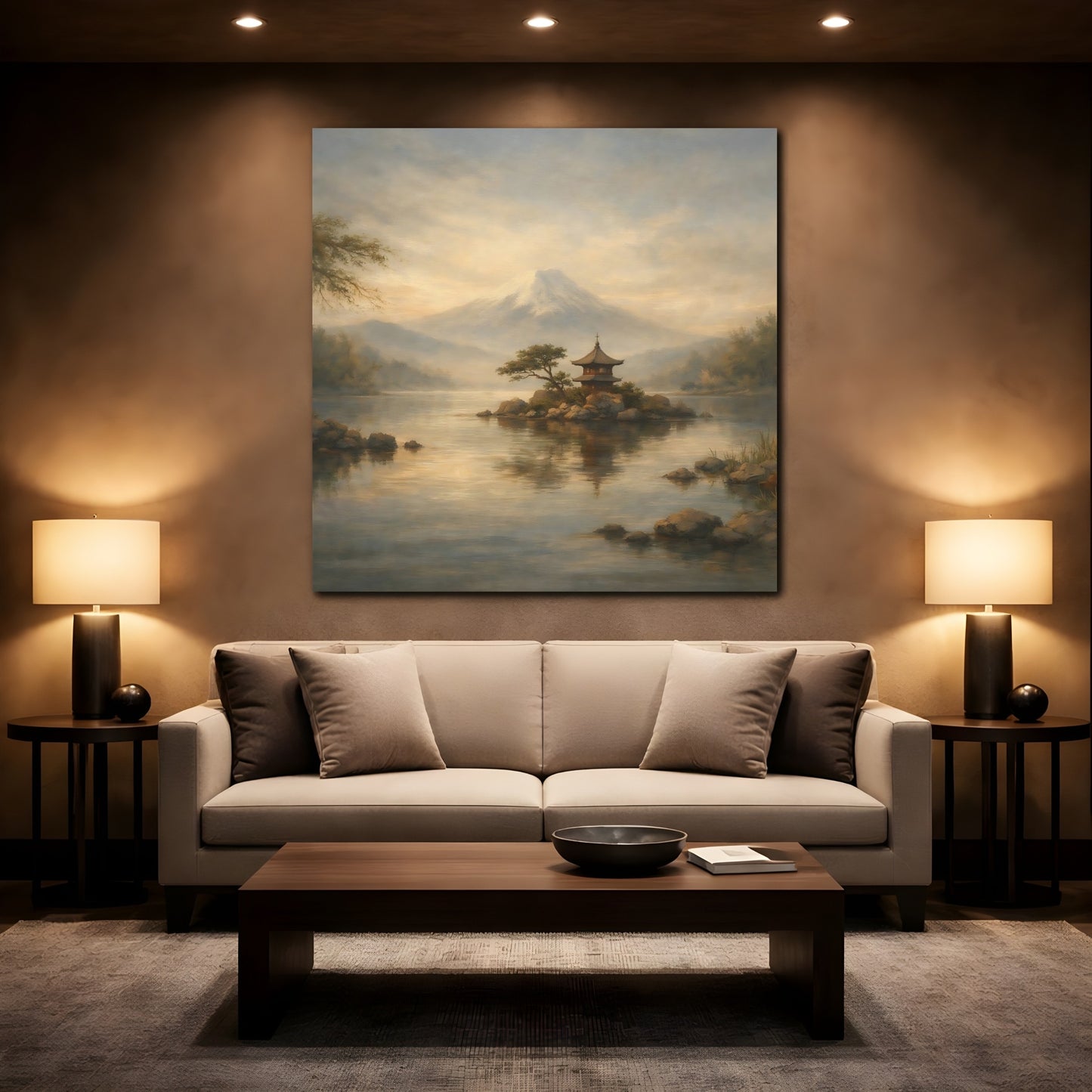 Mockup 2. Nature Mount Fuji Misty Mount Fuji shown as stretched canvas wall art