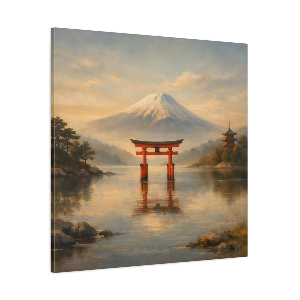 Main Mockup. Nature Mount Fuji Mount Fuji Torii shown as stretched canvas wall art
