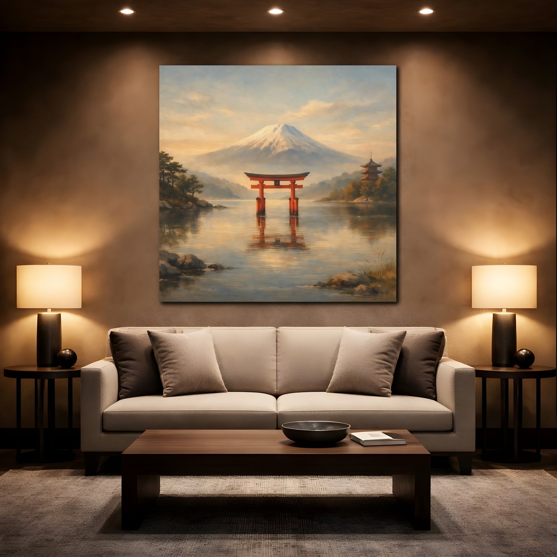Mockup 2. Nature Mount Fuji Mount Fuji Torii shown as stretched canvas wall art