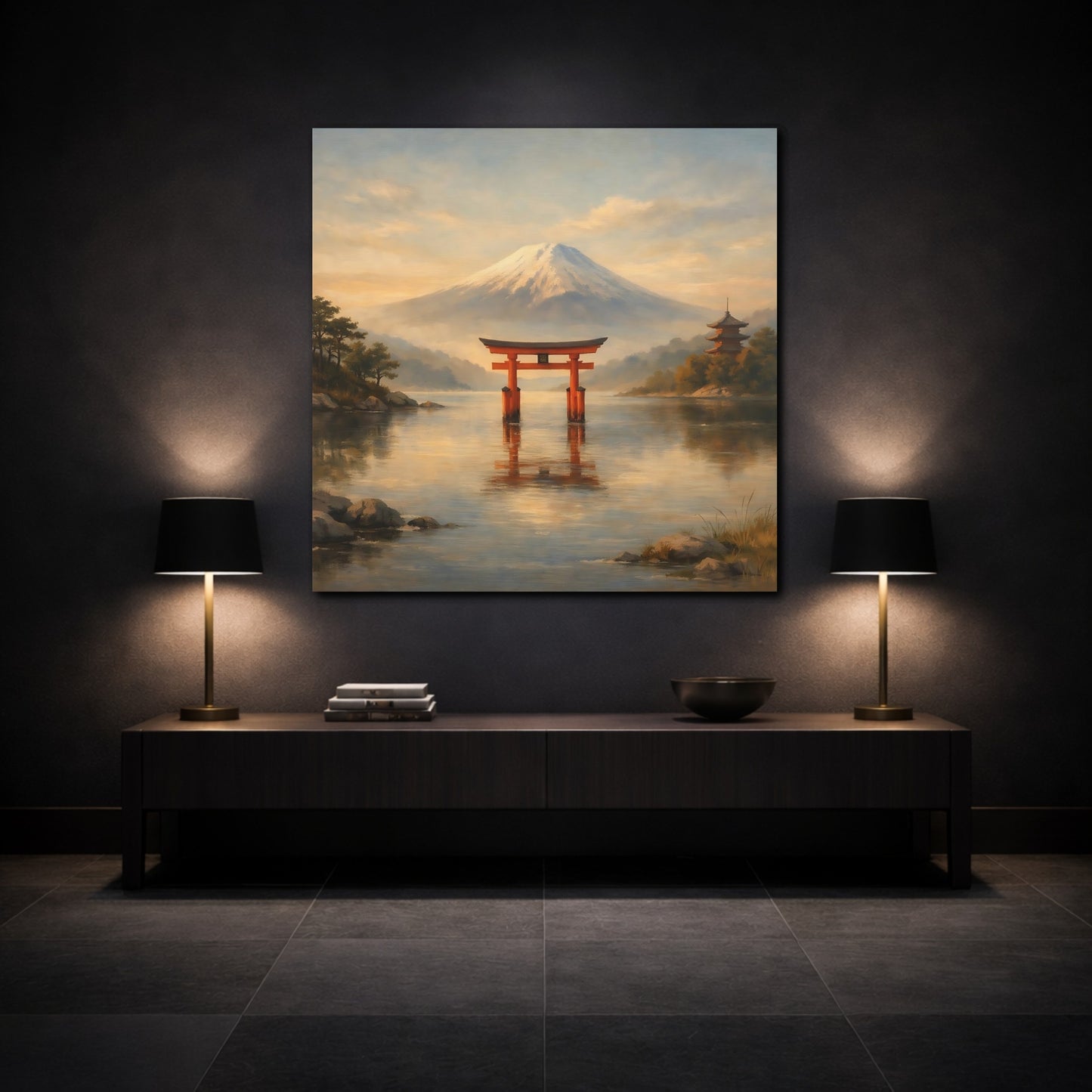 Mockup 3. Nature Mount Fuji Mount Fuji Torii shown as stretched canvas wall art