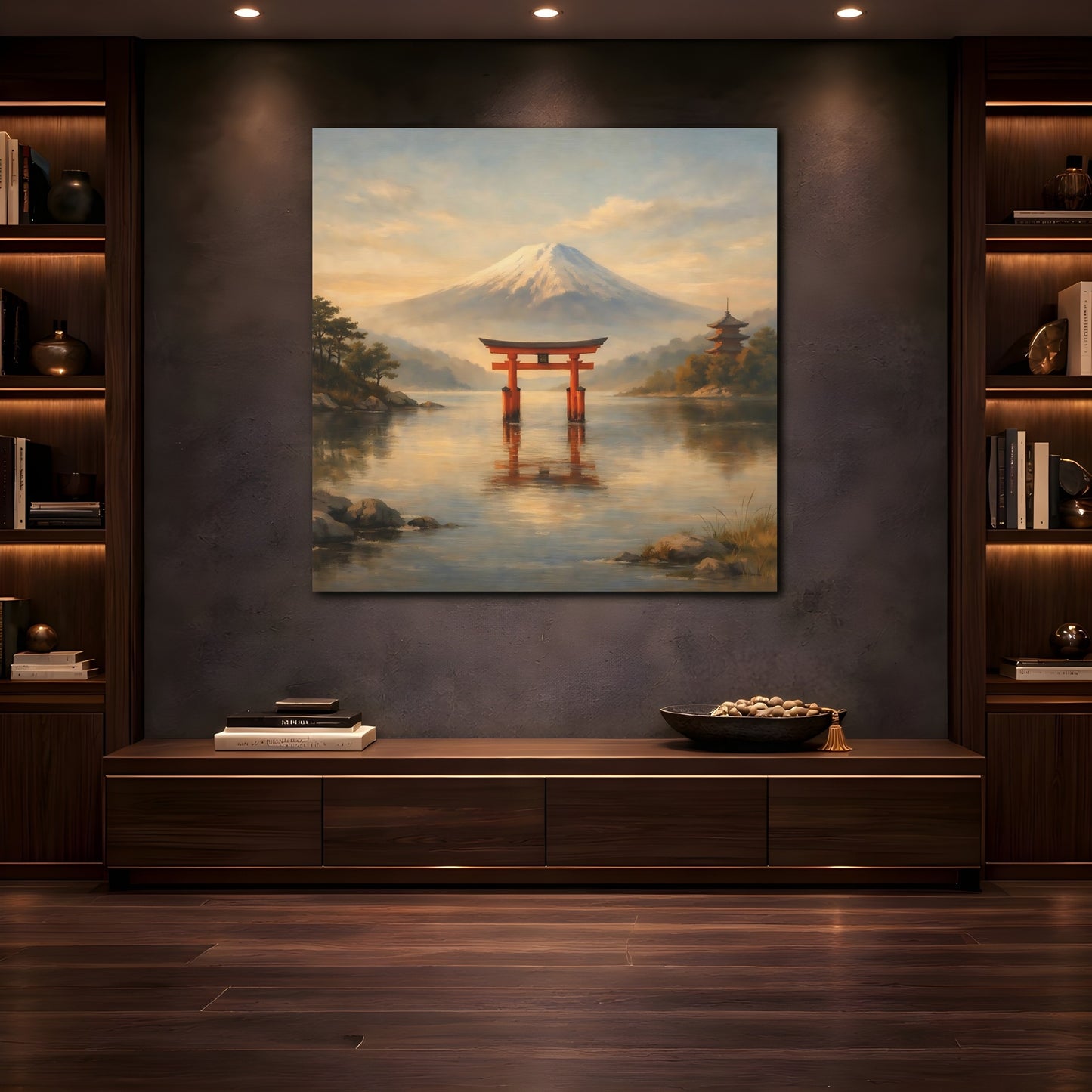 Mockup 4. Nature Mount Fuji Mount Fuji Torii shown as stretched canvas wall art