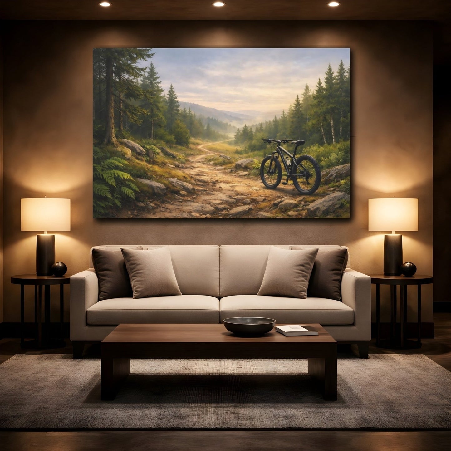 Nature Mountain Bike Green Forest - Canvas Wall Art Print - YesArtYes