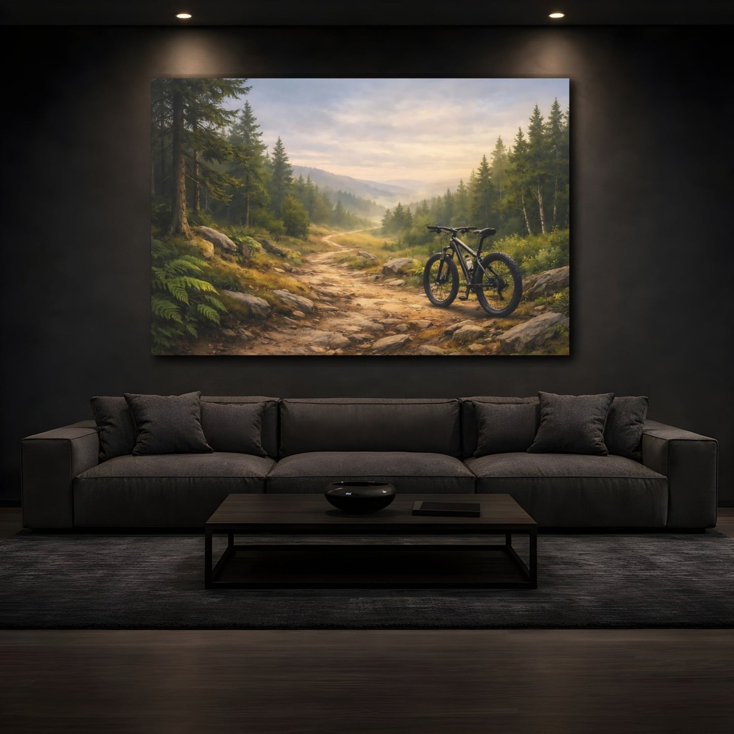 Nature Mountain Bike Green Forest - Canvas Wall Art Print - YesArtYes
