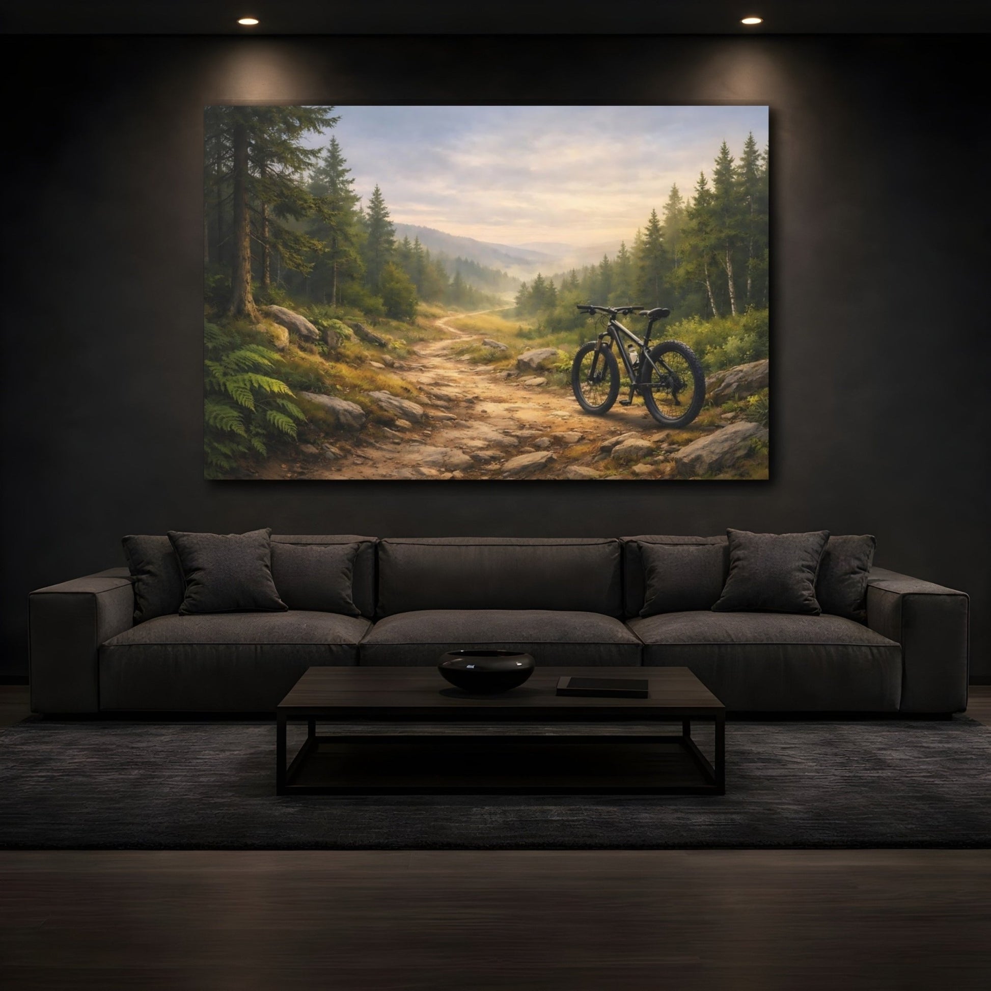 Nature Mountain Bike Green Forest - Canvas Wall Art Print - YesArtYes