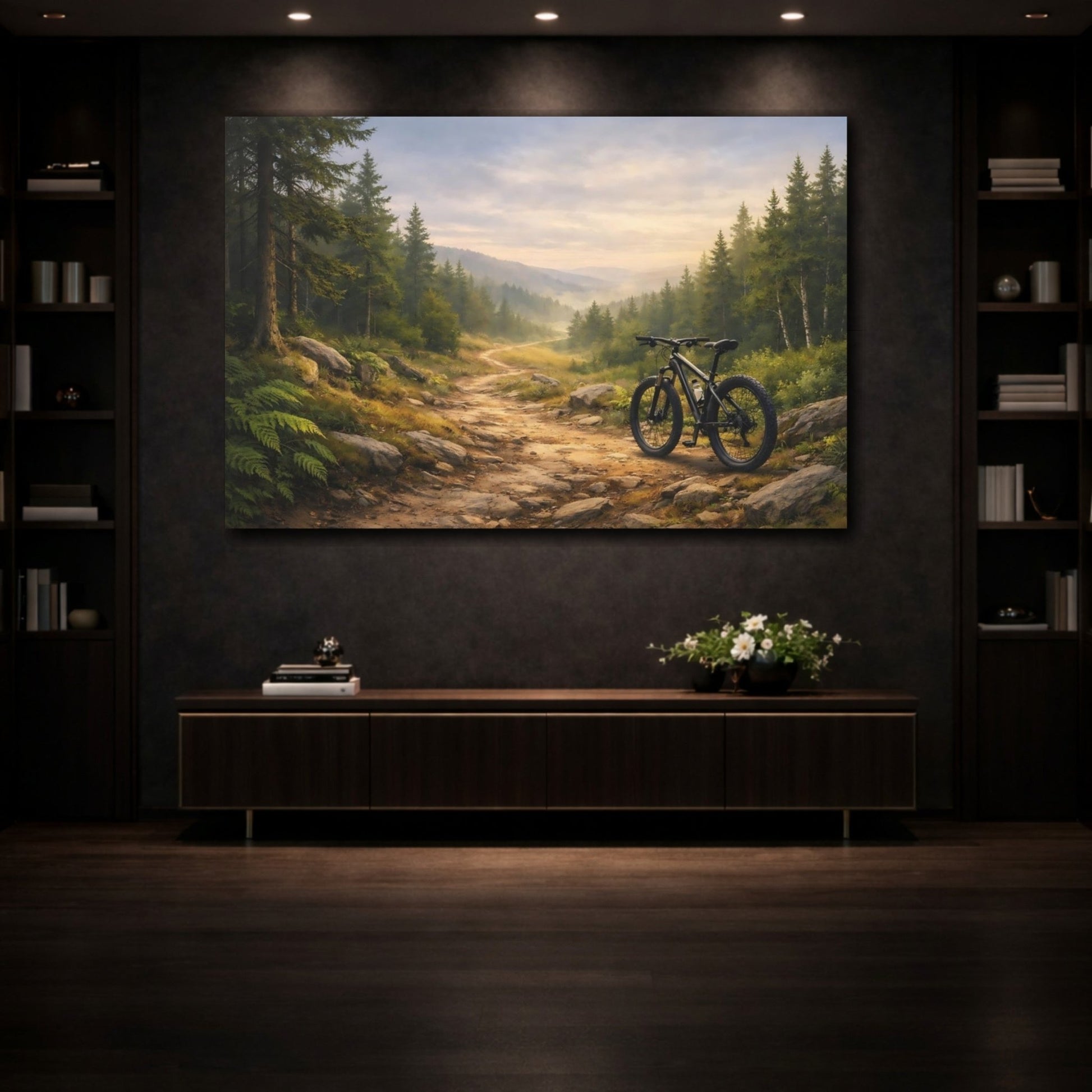 Nature Mountain Bike Green Forest - Canvas Wall Art Print - YesArtYes
