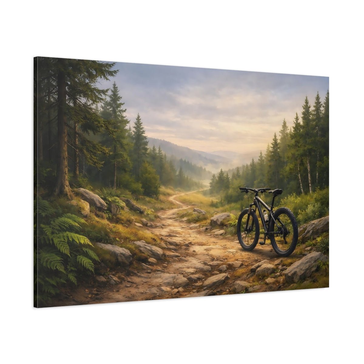 Nature Mountain Bike Green Forest - Canvas Wall Art Print - YesArtYes
