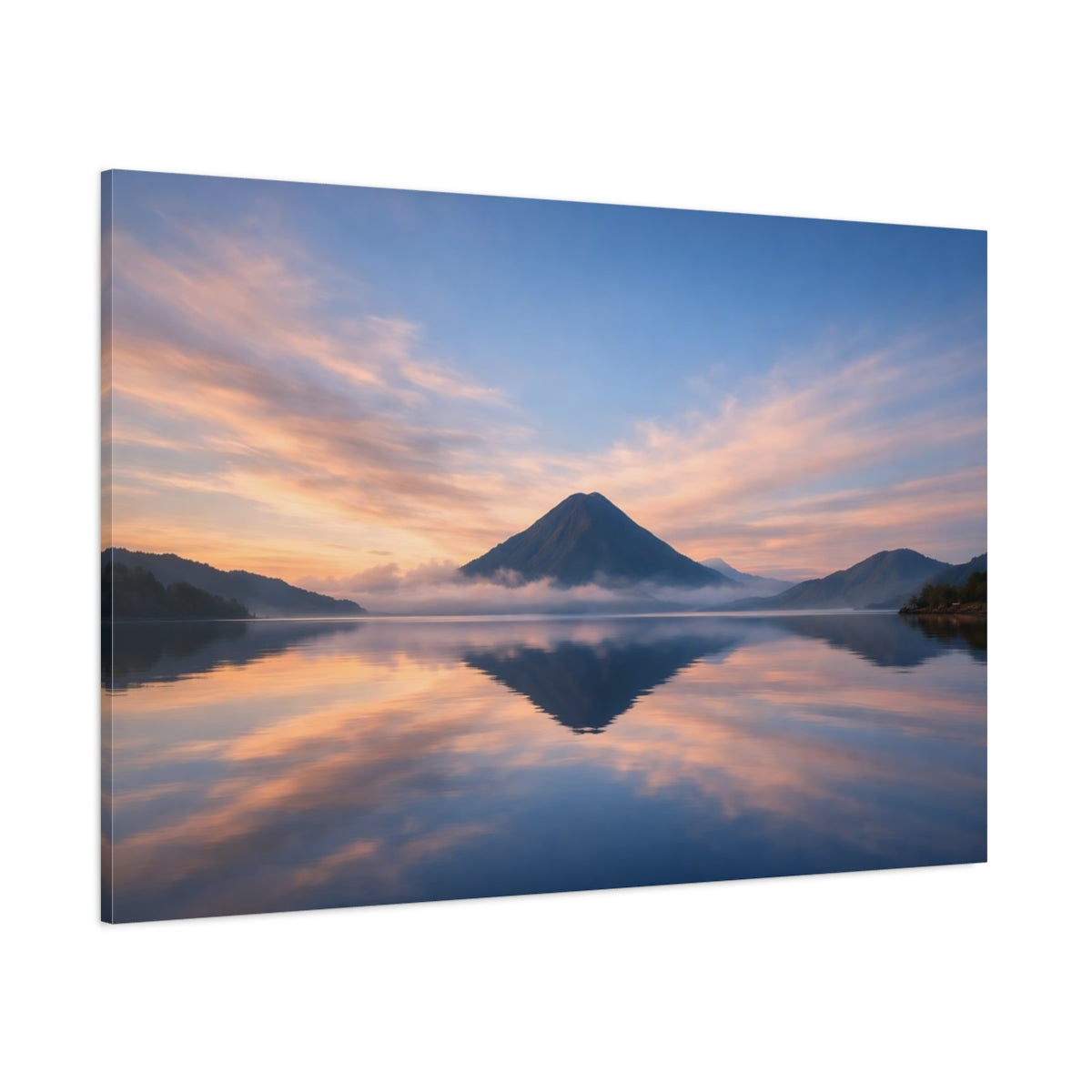 Main Mockup. Nature Mountain Blue And Orange shown as stretched canvas wall art