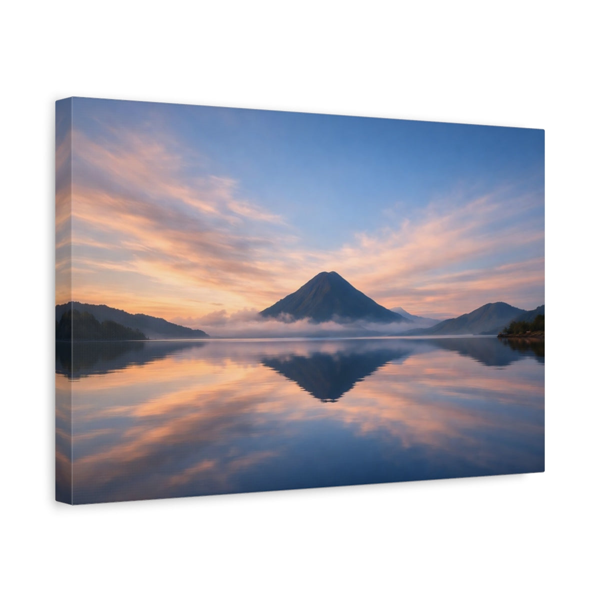 Side Mockup 4. Nature Mountain Blue And Orange shown as stretched canvas wall art