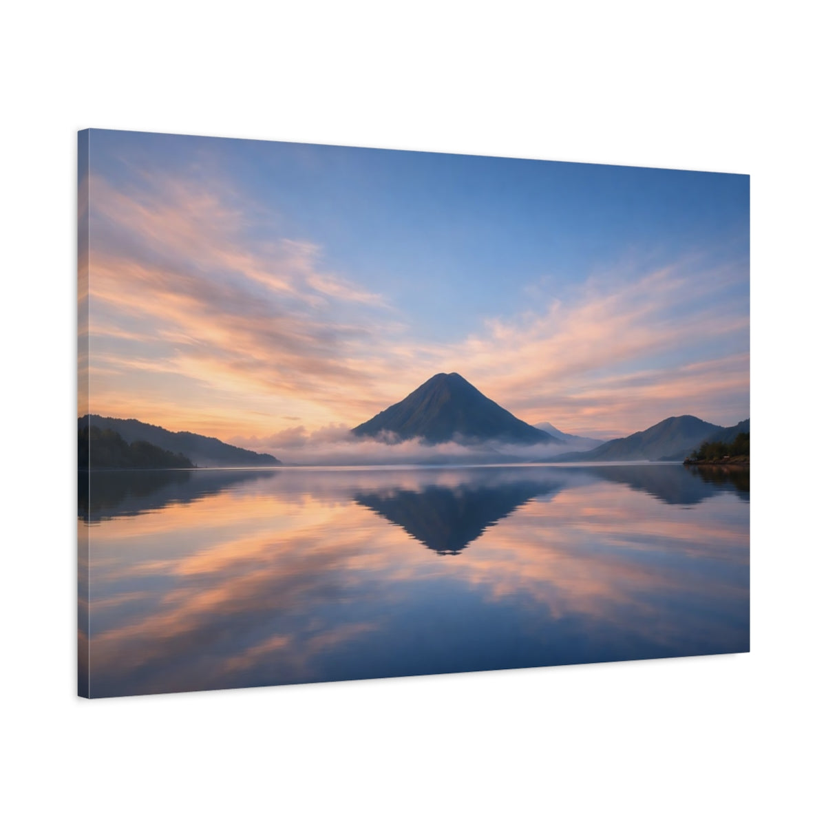 Side Mockup 1. Nature Mountain Blue And Orange shown as stretched canvas wall art