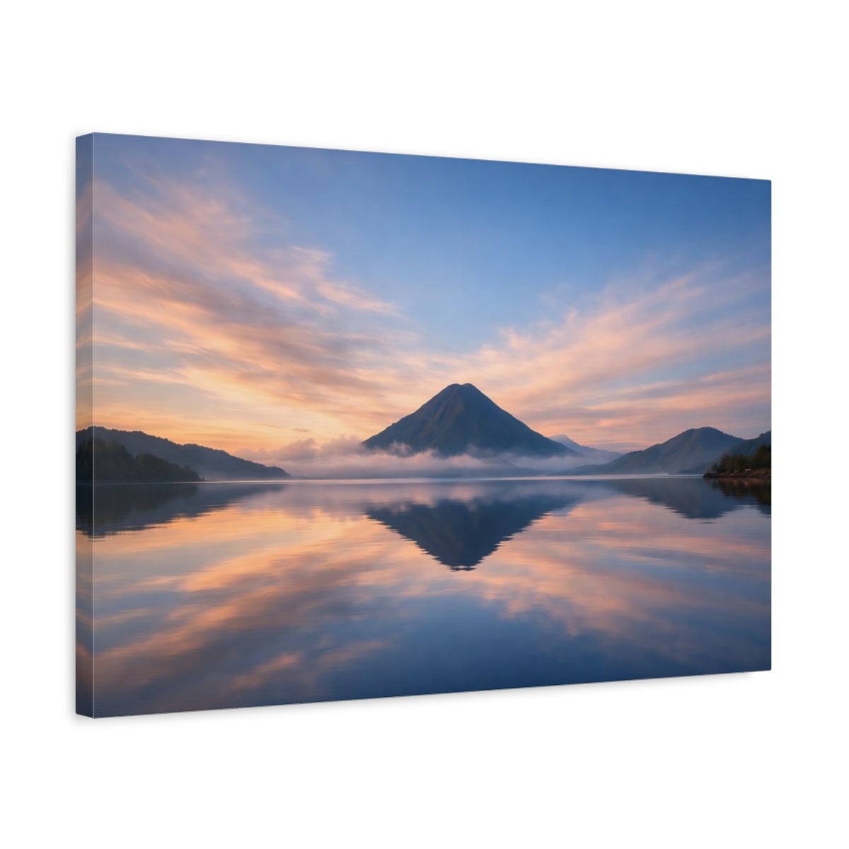 Side Mockup 3. Nature Mountain Blue And Orange shown as stretched canvas wall art
